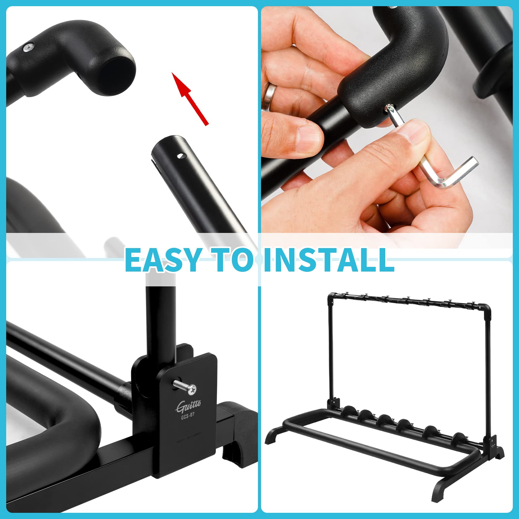 GUITTO Multi Guitar Rack Stand Foldable Universal Display Rack Portable Guitar Holder for Band Stage Bass Acoustic Guitar -7 Hol