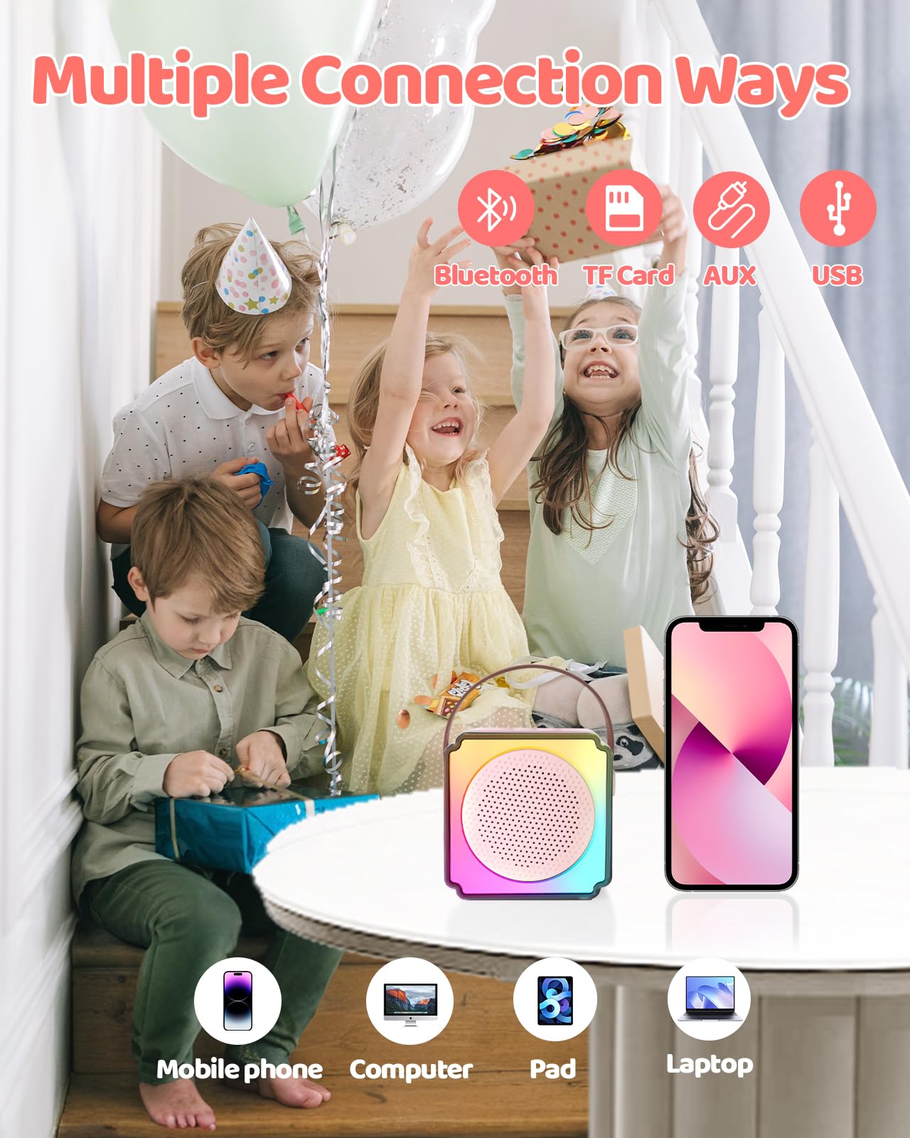 Mini Karaoke Machine for Kids Adults, LumoShine Portable Bluetooth Speaker with 2 Wireless Microphone and Lights, Gifts for Boys