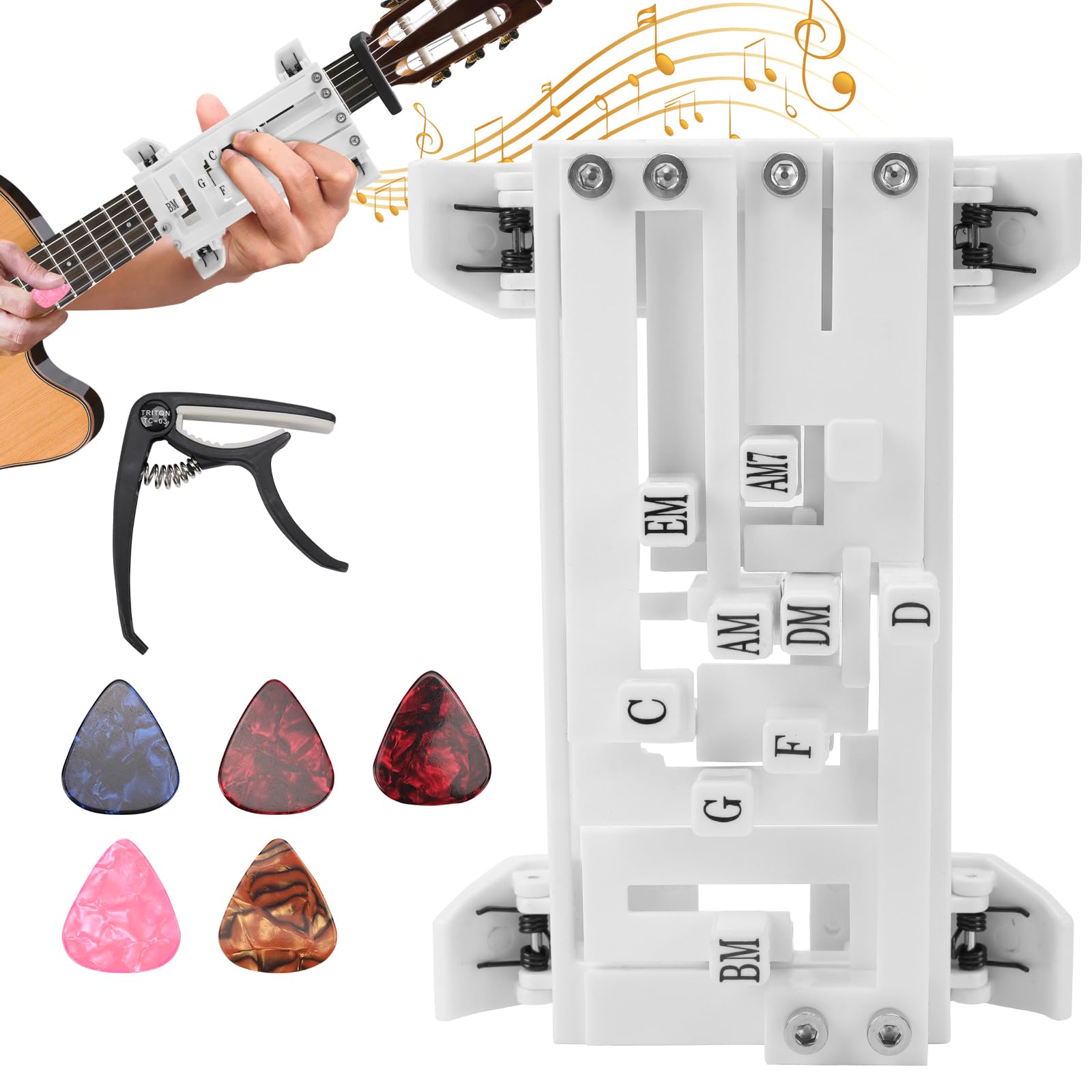 Guitar Chord Presser, Guitar Chord Trainer with Guitar Pick & Capo, Guitar Assistant Practical Teaching Tool Kit for Beginners, 