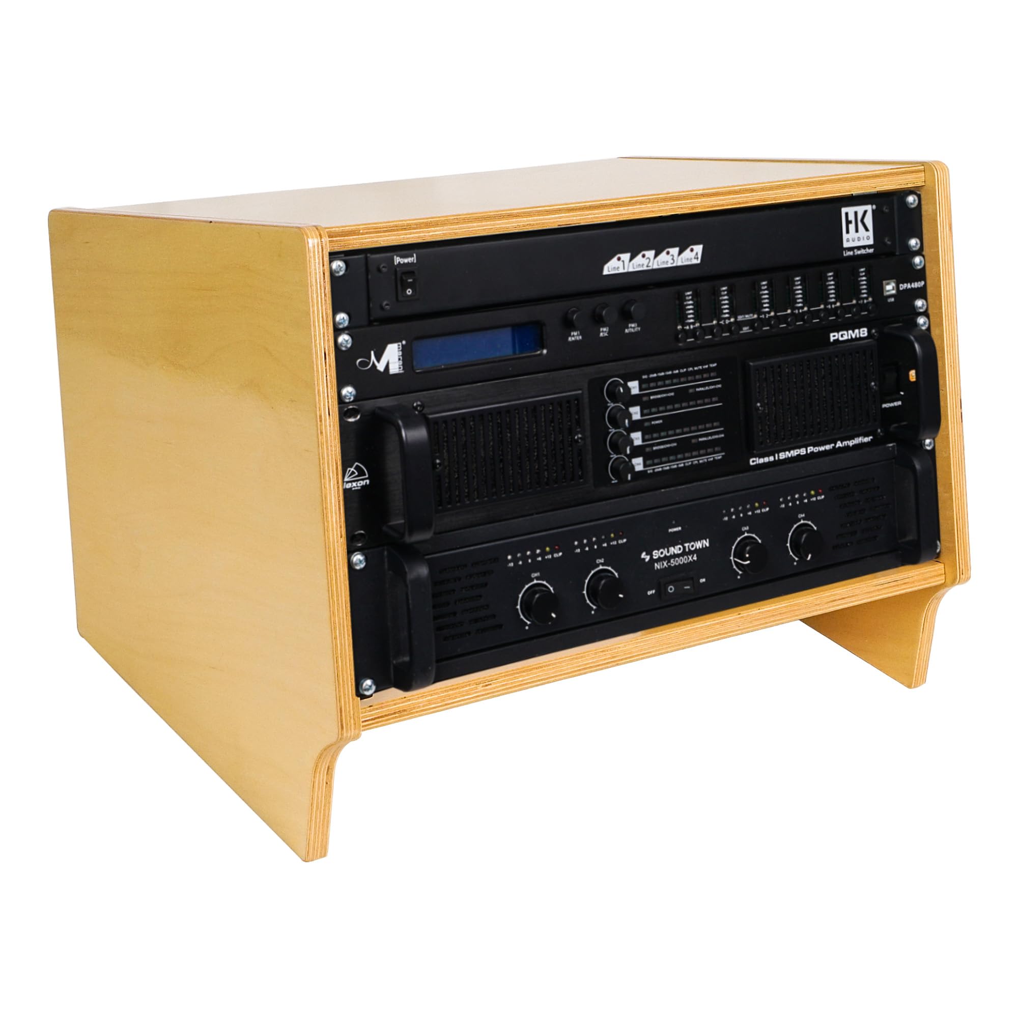 Sound Town DIY 6U Angled Desktop Turret Studio Rack with Solid Baltic Birch Plywood, Golden Oak, Assembly Required (SDRK-Y6SL)