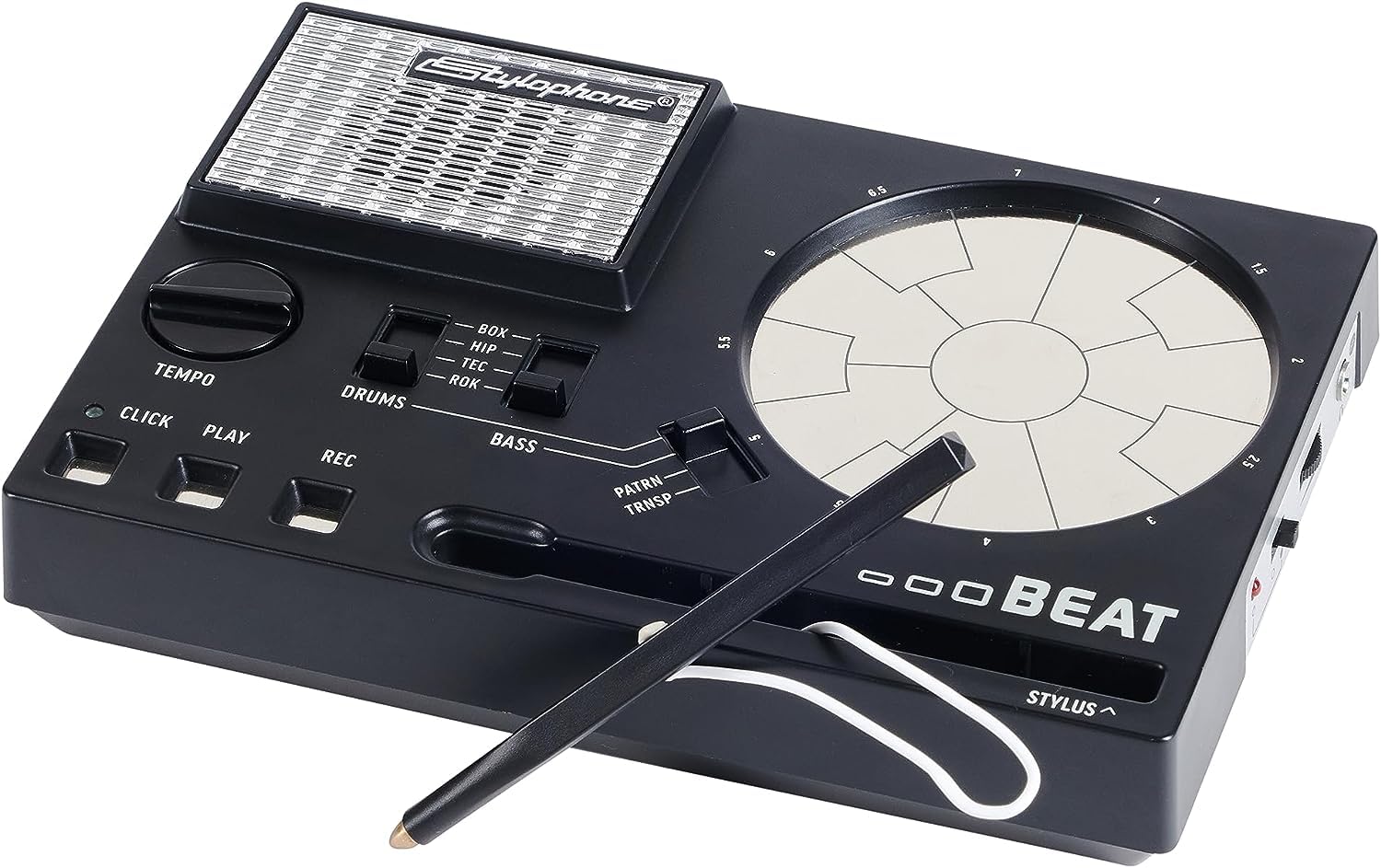 Stylophone Beat - compact Stylus Drum Machine  4 Drum Kits & 4 Bass Sounds  Rhythm Machine Beat Maker  Drum Loop Machine
