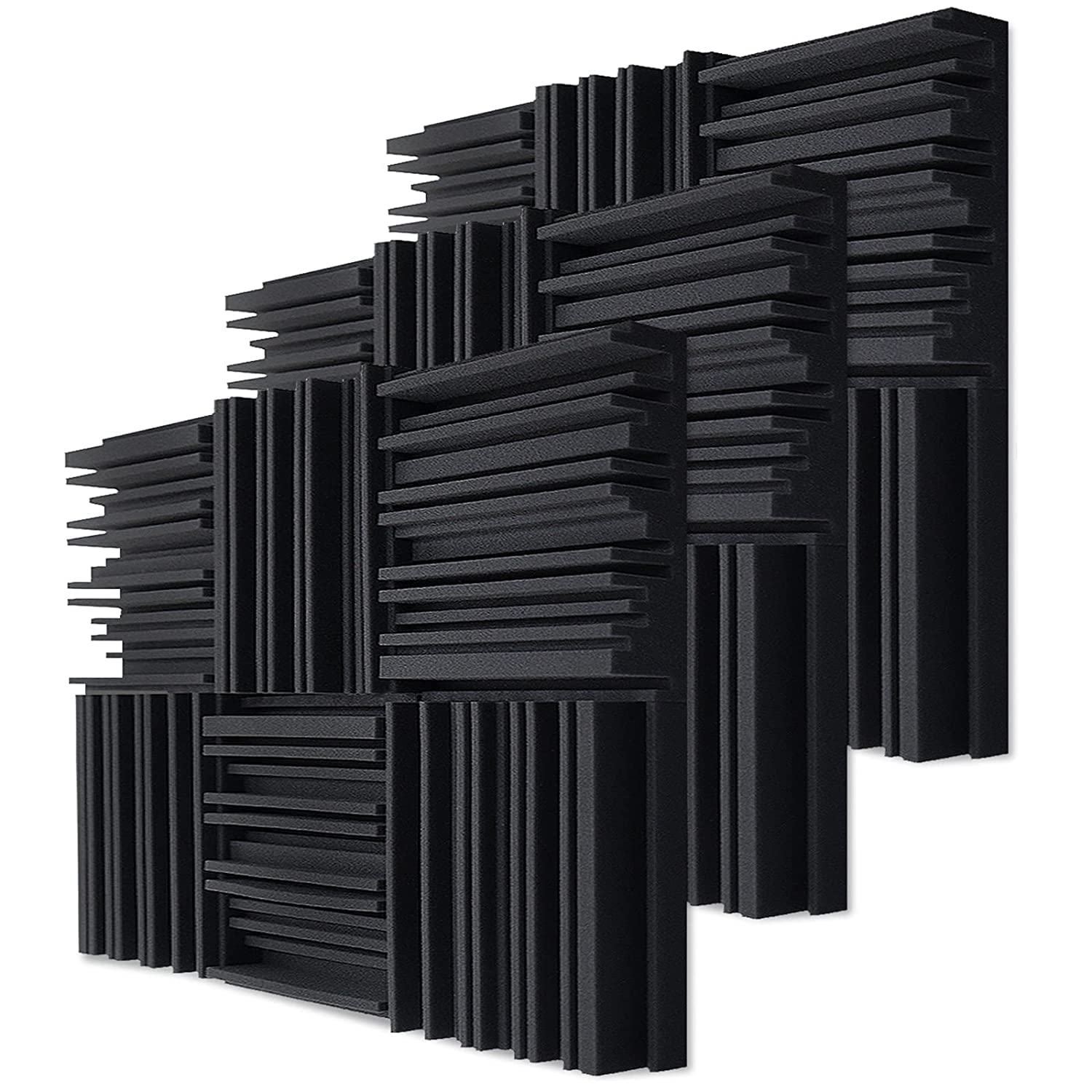 Ygm Acoustic Foams Line Diffuser Studio Absorption Foam Wall Panel - Pack Of 18, Charcoal Black, 12 X 12 X 2 Broadband Sou