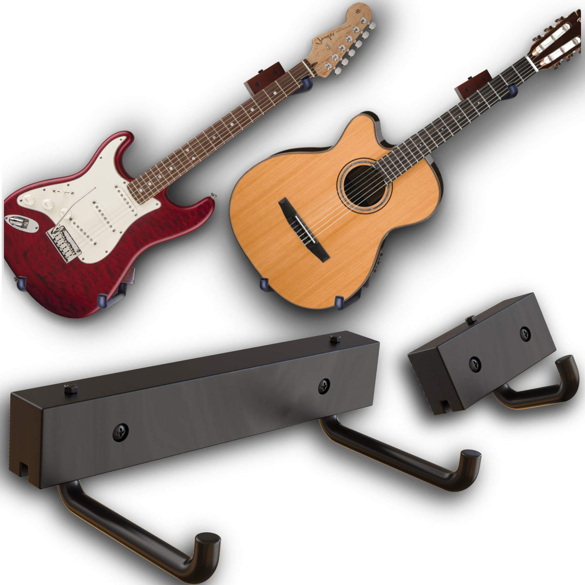Angled Guitar Wall Hanger Display - Horizontally Tilt Your Guitar, Ukulele, Bass, Electric Guitar, Banjo At A Slanted Angle With