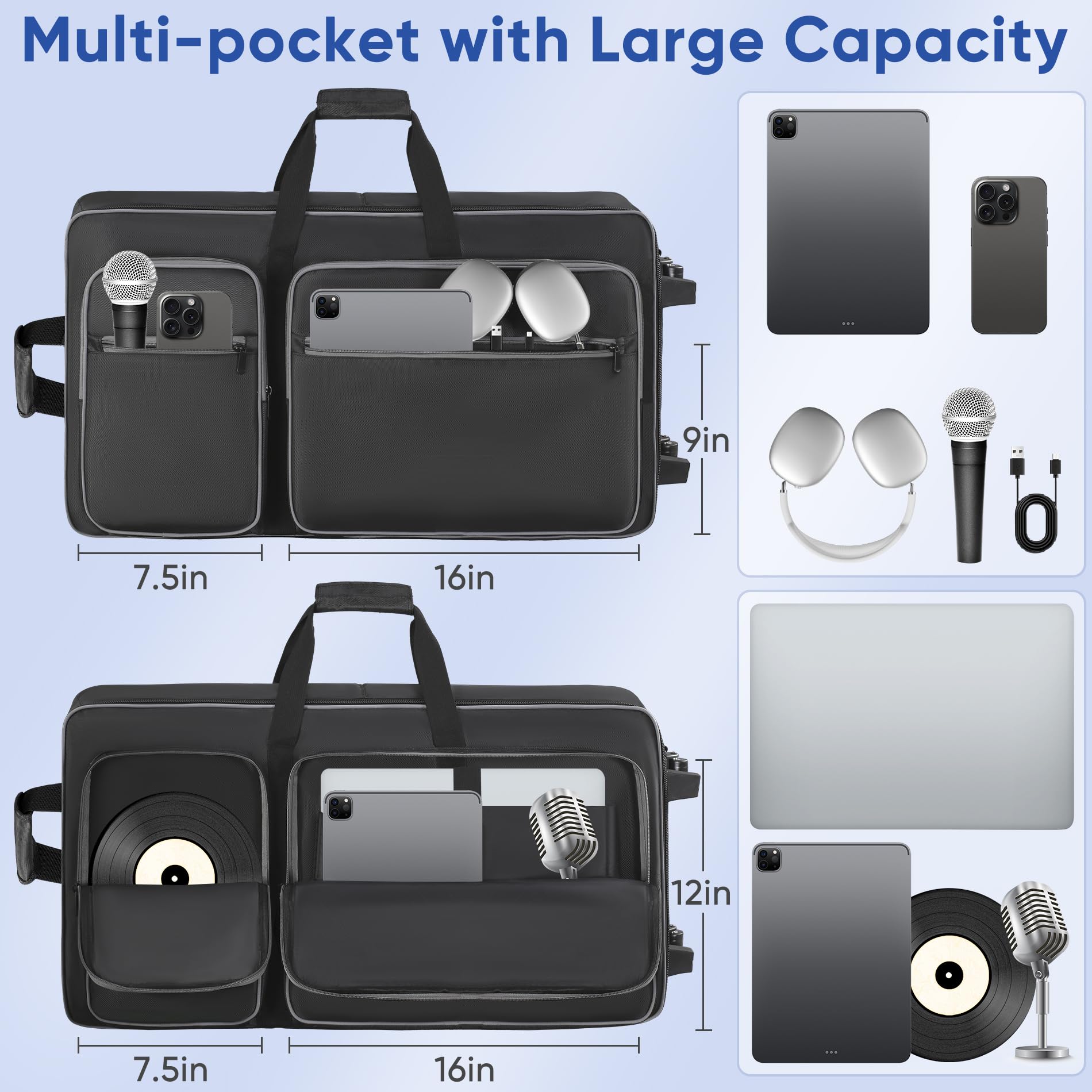 Aleemin DJ Controller Soft Case with Wheels - Compatible with DDJ 800 / FLX6 / SX2/SX3 / MC7000 / Rane One/Mixon 8 Pro, Padded R