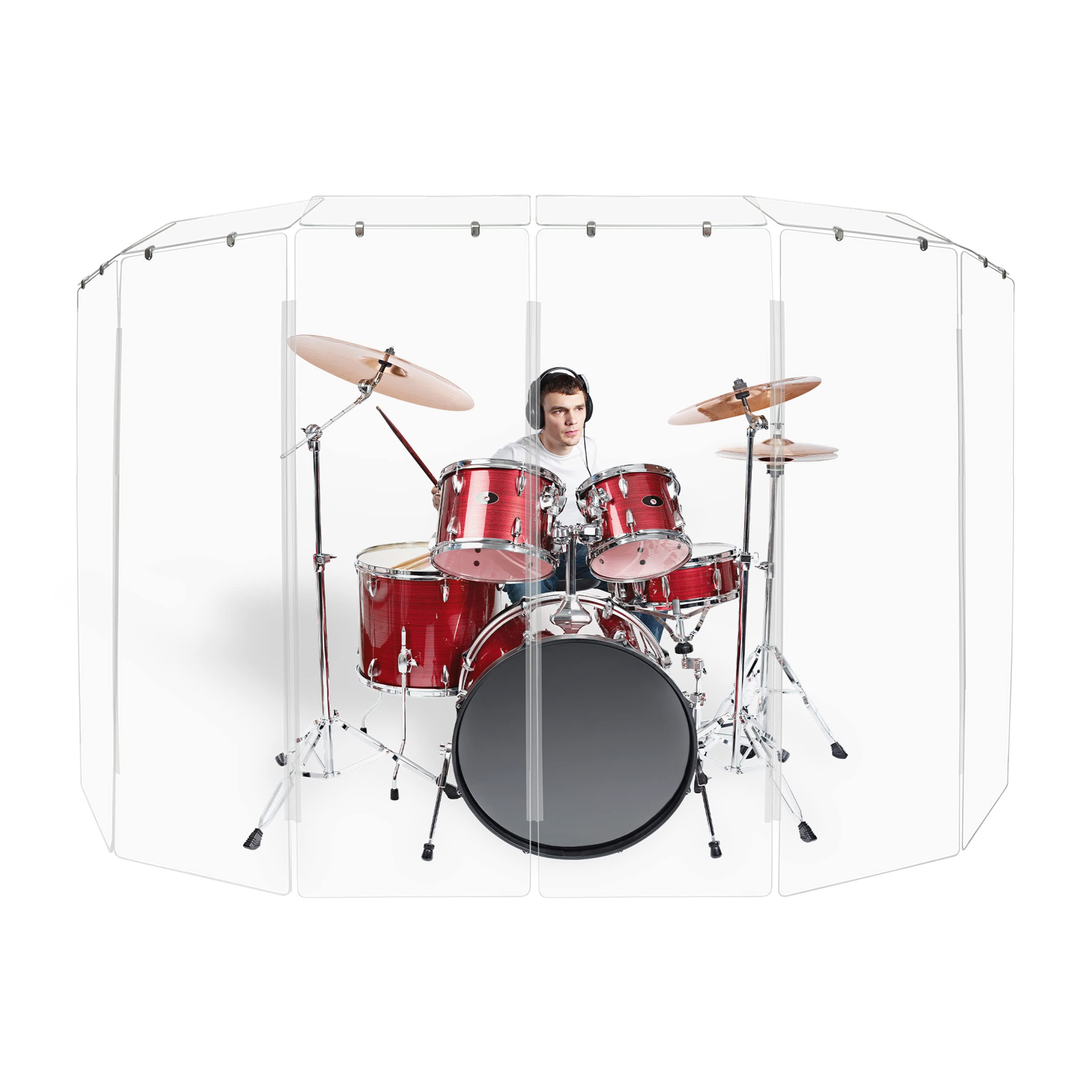 Pennzoni Drum Shield 6Ft W/Plastic Hinges & Deflectors, Comes W/ 6 Drum Panels, Plastic Hinges & Deflectors, Premium Clear Acryl