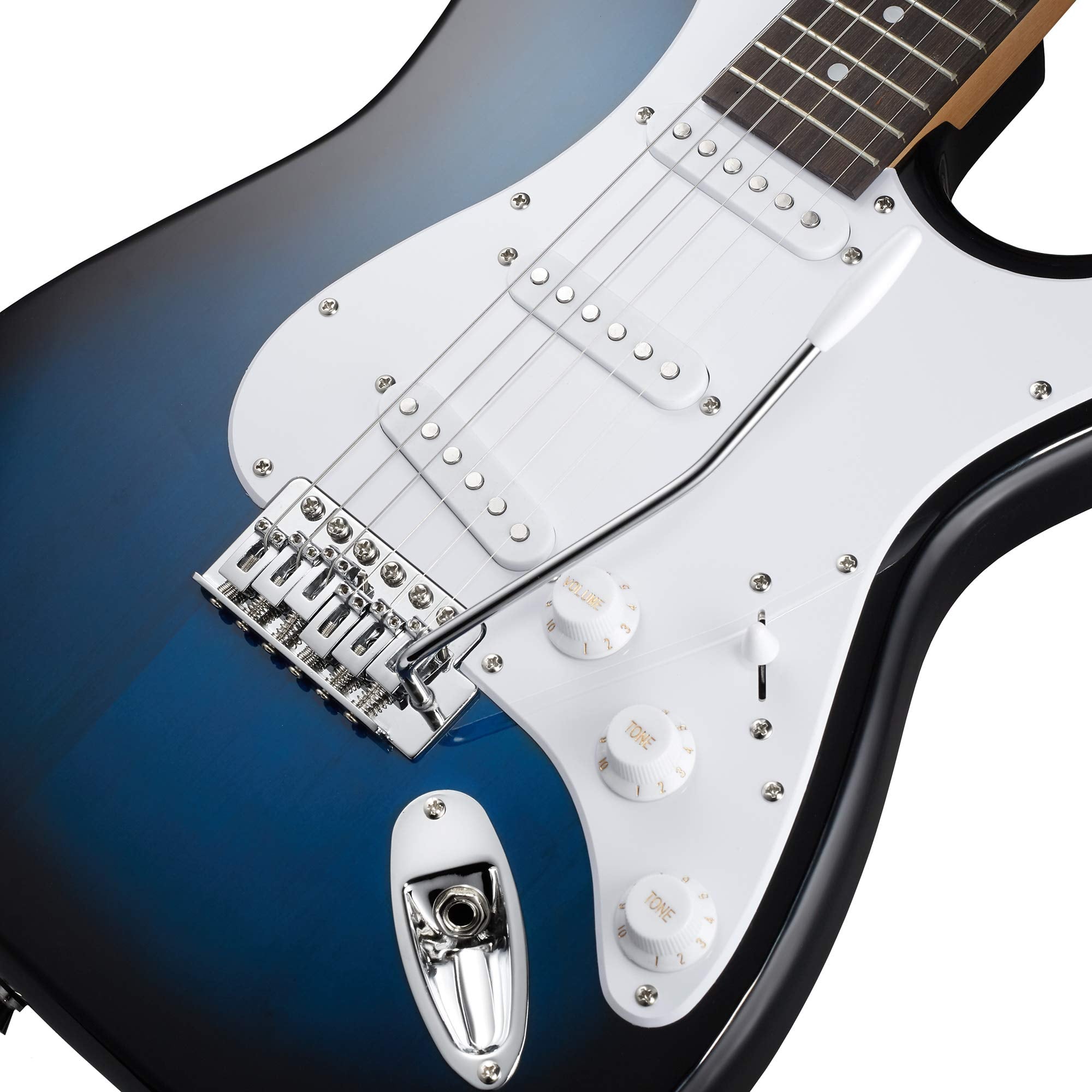 Ashthorpe 39-Inch Electric Guitar (Blue-White), Full-Size Guitar Kit with Padded Gig Bag, Tremolo Bar, Strap, Strings, Cable, Cl