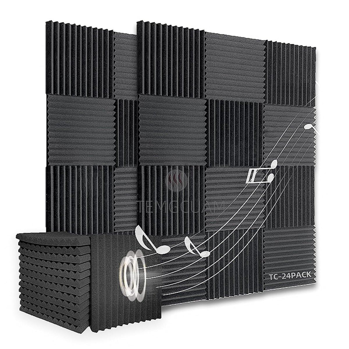 Temgcuam 24 Pack Sound Proof Foam Panels |1 ''  12 ''  12 '' Quick-Recovery Soundproof Wall Panels | High Density Sound Dampenin