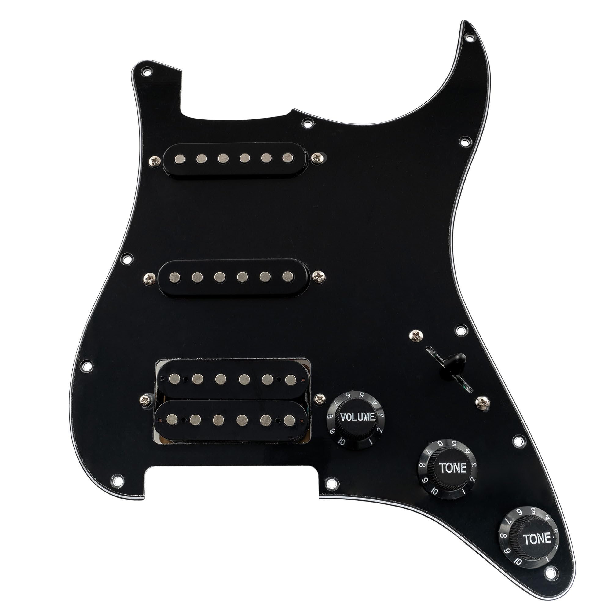 Musiclily Ssh Prewired Strat Loaded Pickguard With Single Humbucker Pickups Set For Fender Stratocaster Electric Guitar,3Ply Bla