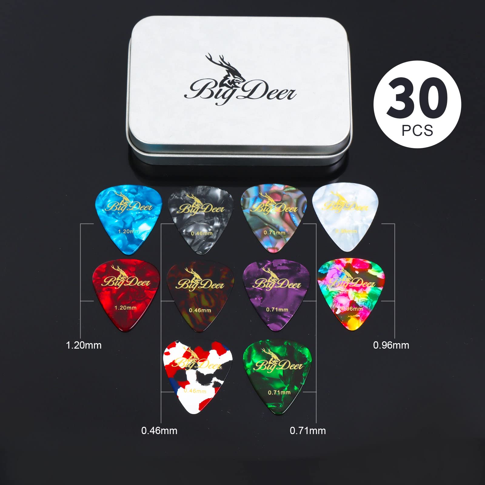 BigDeer 30 pack Celluloid Guitar Picks ,includes Thin,Medium, Heavy & Extra Heavy Picks Plectrums for Acoustic Guitar,Ukulele,Ba