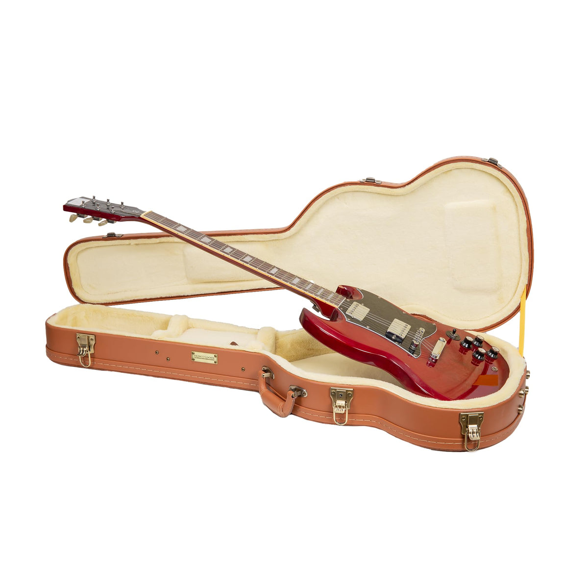 Crossrock Relief Series Sg Guitar Case For Gibson Sg Style Electric Guitars | Carved Red Wood Finish, Ivory Plush Interior, Lock