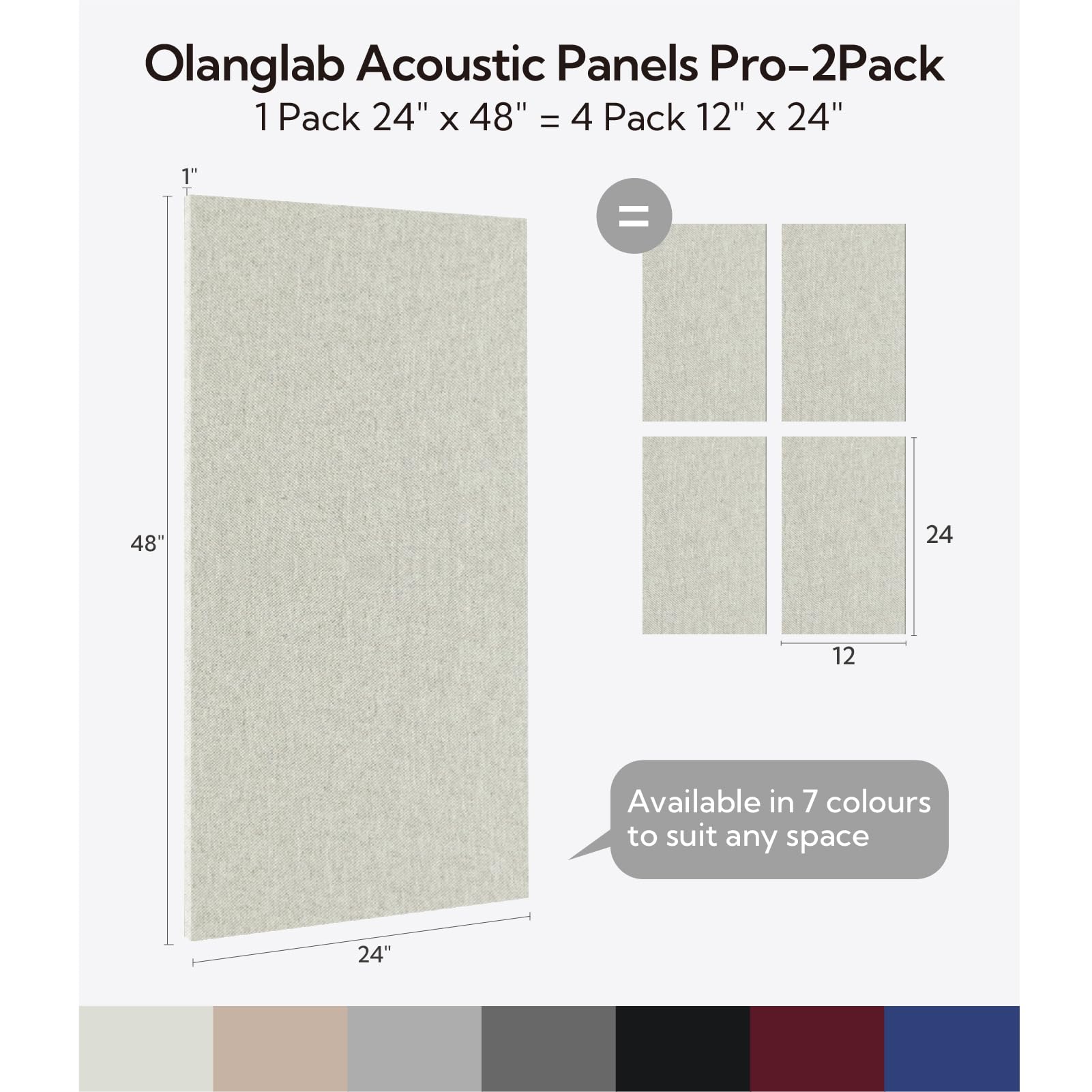 Olanglab Acoustic Panels 2 Pack, 48''x24'' Large Sound Panels, Fabric Wrapped Sound Proof Foam Panels for Walls, Sound Absorbing