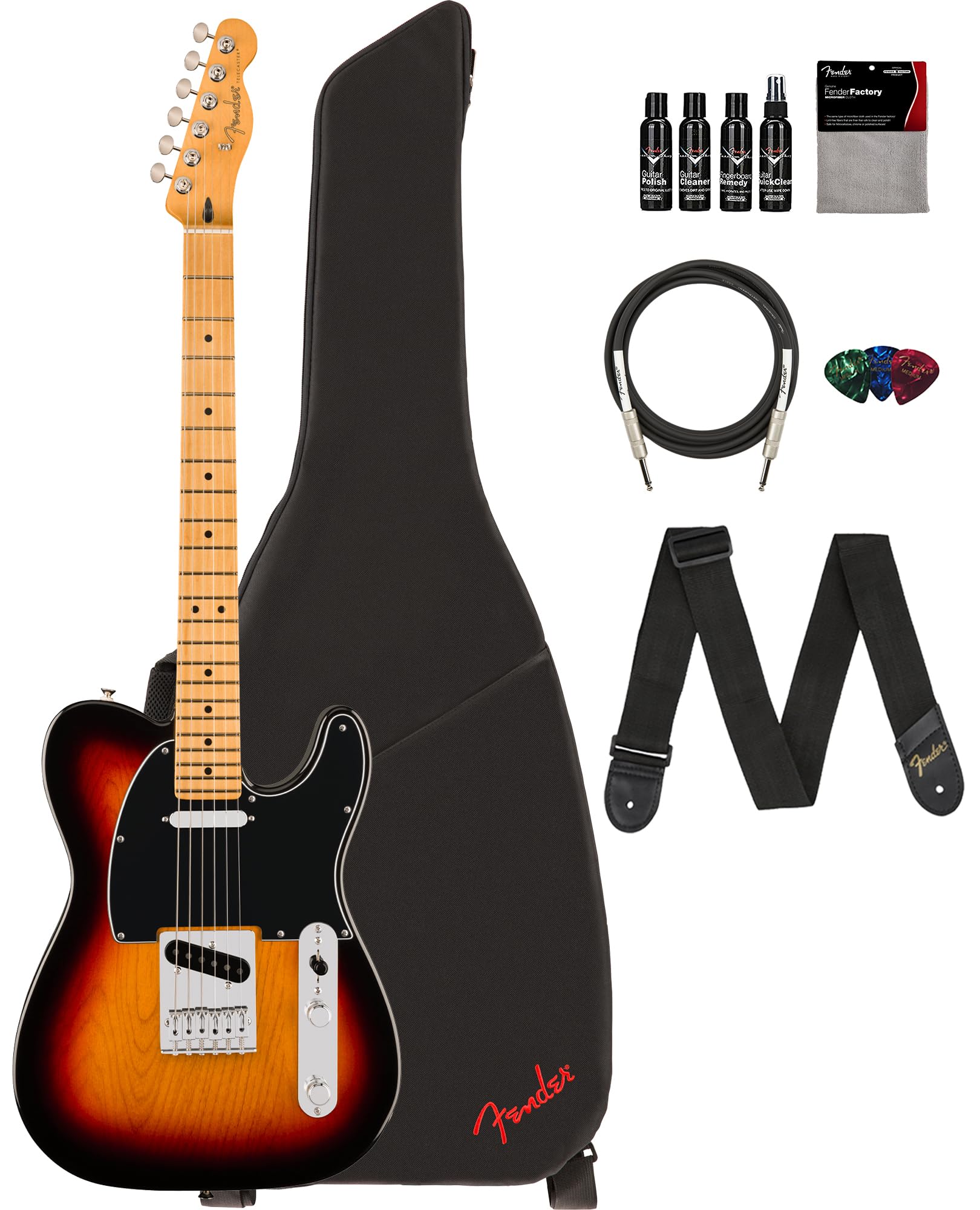 Fender Player Ii Telecaster - 3-Color Sunburst Bundle With Gig Bag, Strap, Cable, 3-Pack Picks And Guitar Cleaning Kit