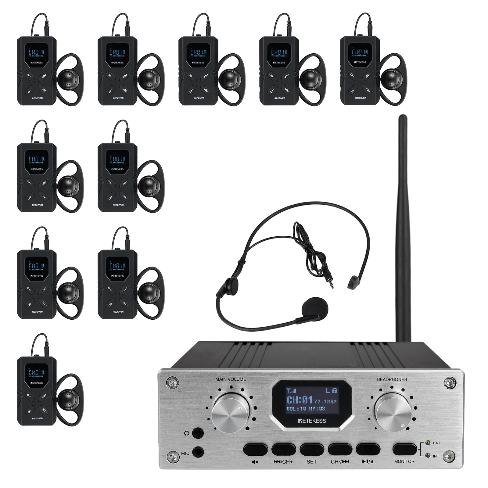 Retekess TT119 Assistive Listening System, Church Translation System, Mute Function, 300m/980ft, Simultaneous Interpretation Dev