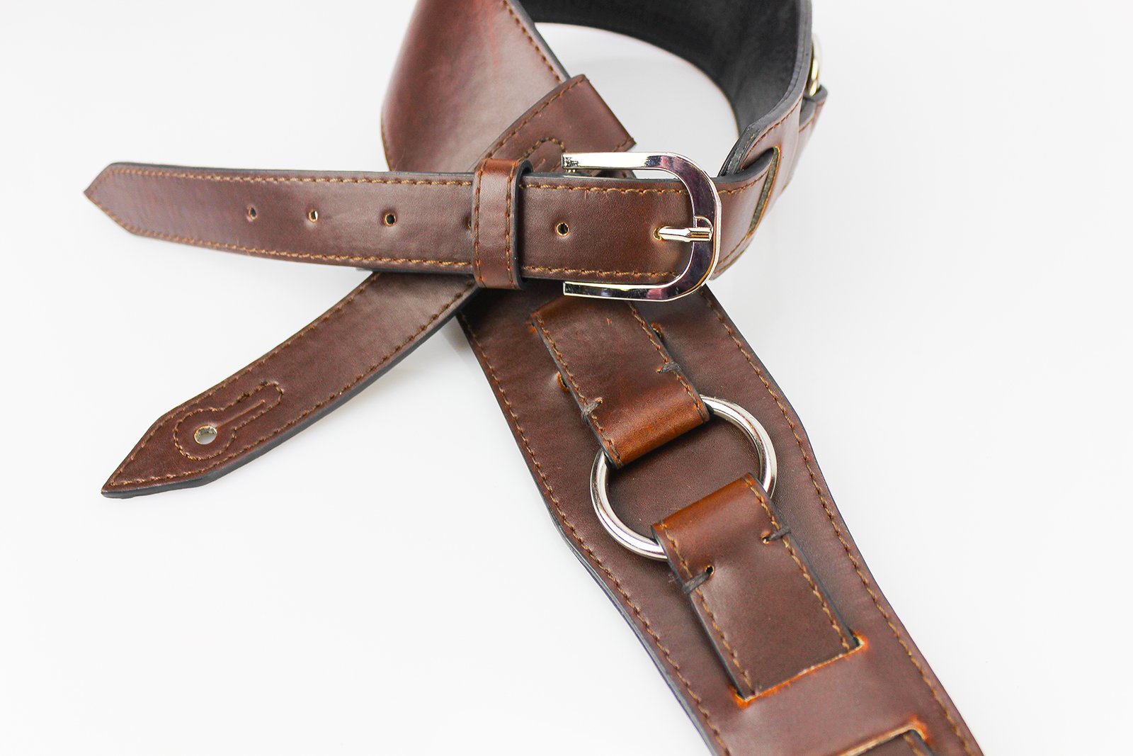 Walker & Williams G-813 Cognac Brown Harness Ring Strap with Padded Glove Leather Back