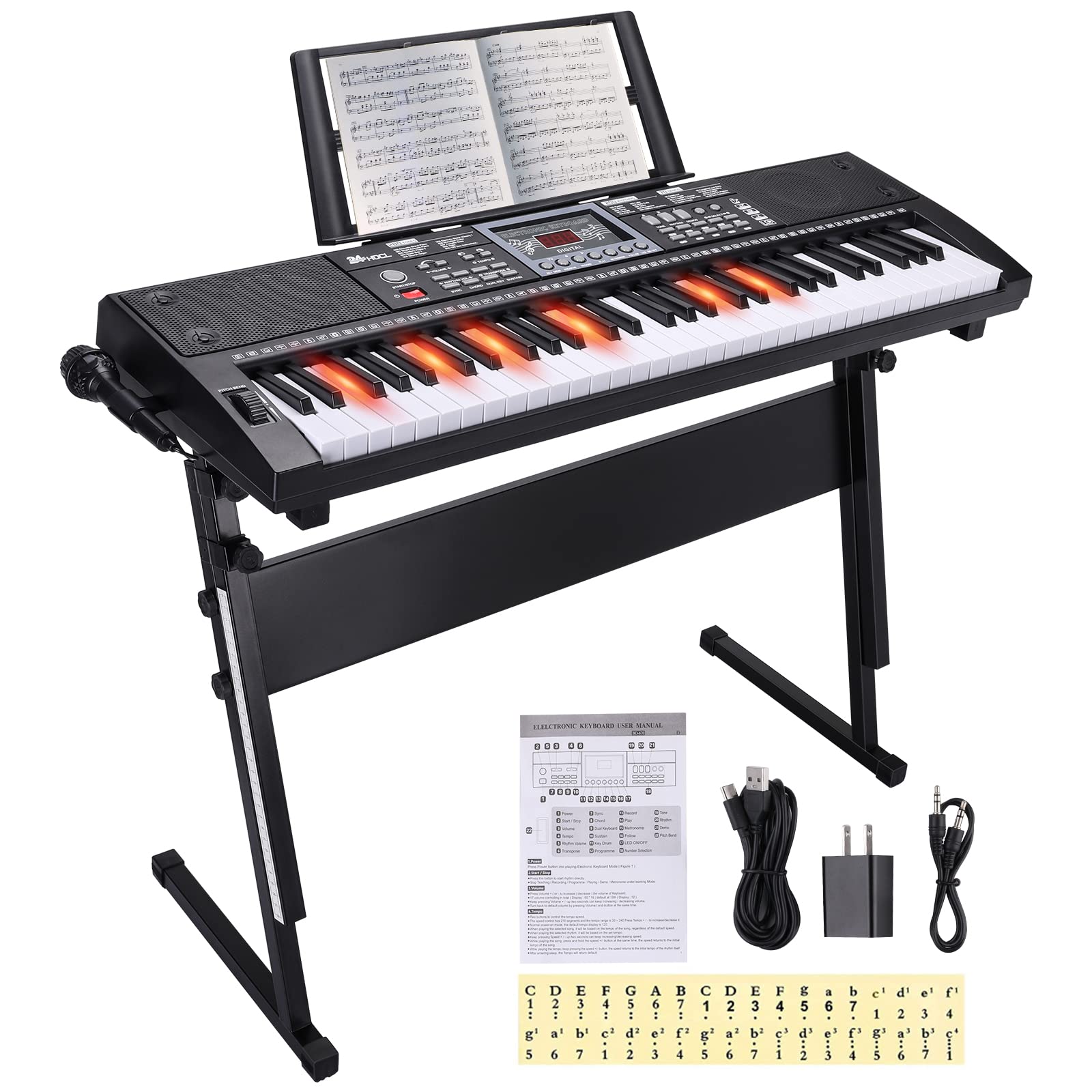 24HOCL Kids Keyboard 61 Keys, Beginner Electronic Piano with One-Key Teaching 100 Tones & Rhythms, Portable Music Keyboard for C