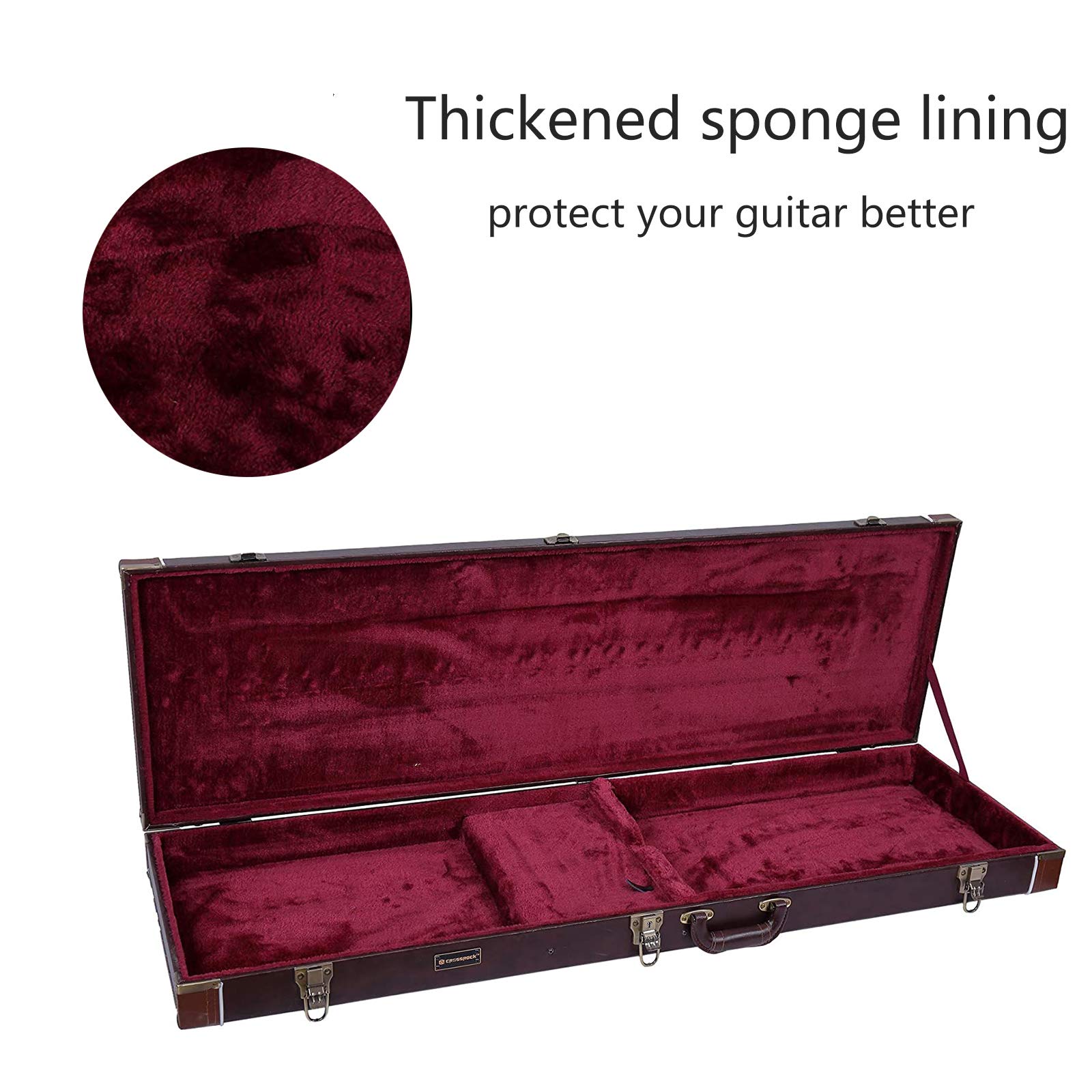 Crossrock Wood Case Fits Electric Bass Guitars-Brown (CRW620BBR)