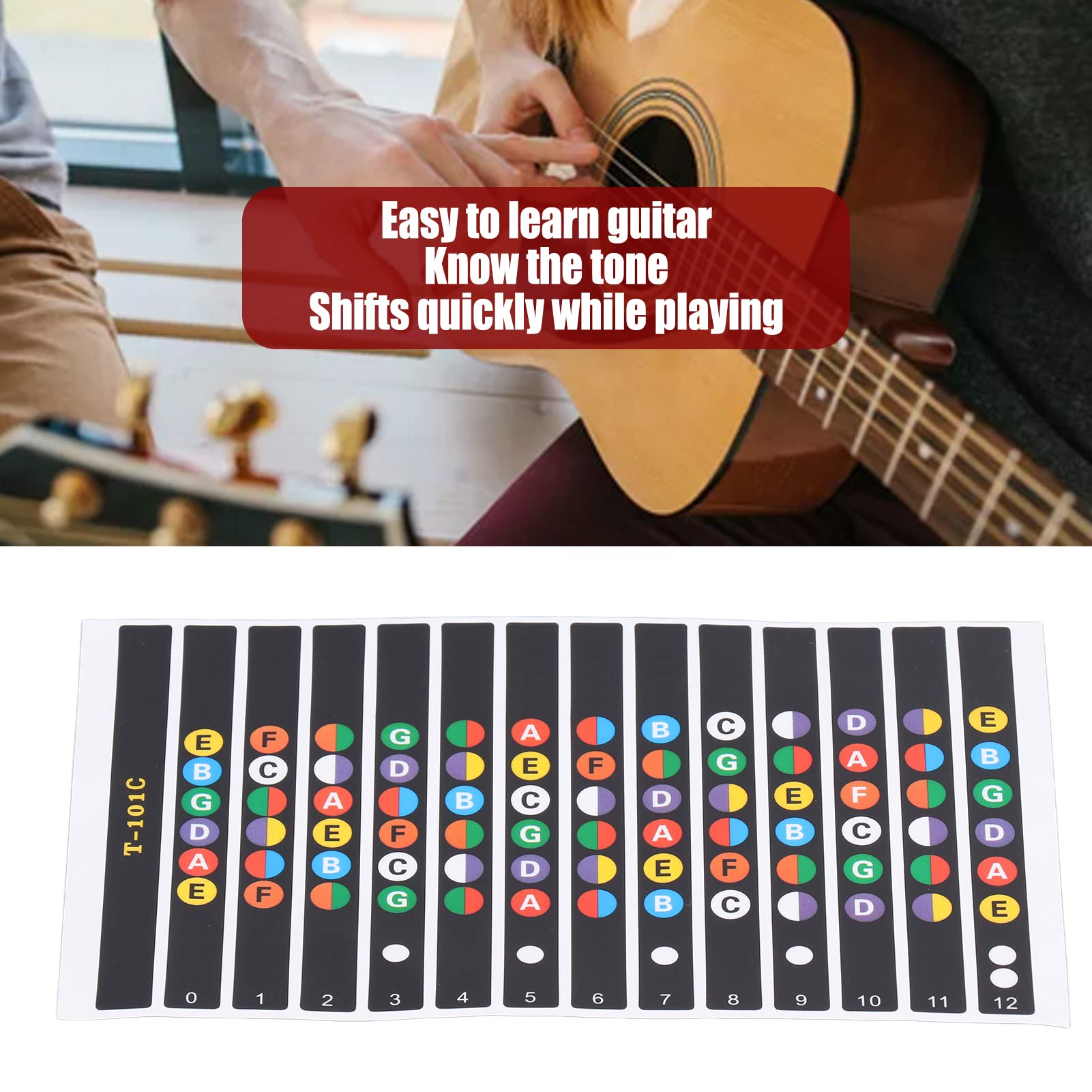 Agatige 10 Sheet Guitar Fretboard Stickers, Coded Note Scale Decals for Beginner Learner Practice(Full Color Surface)