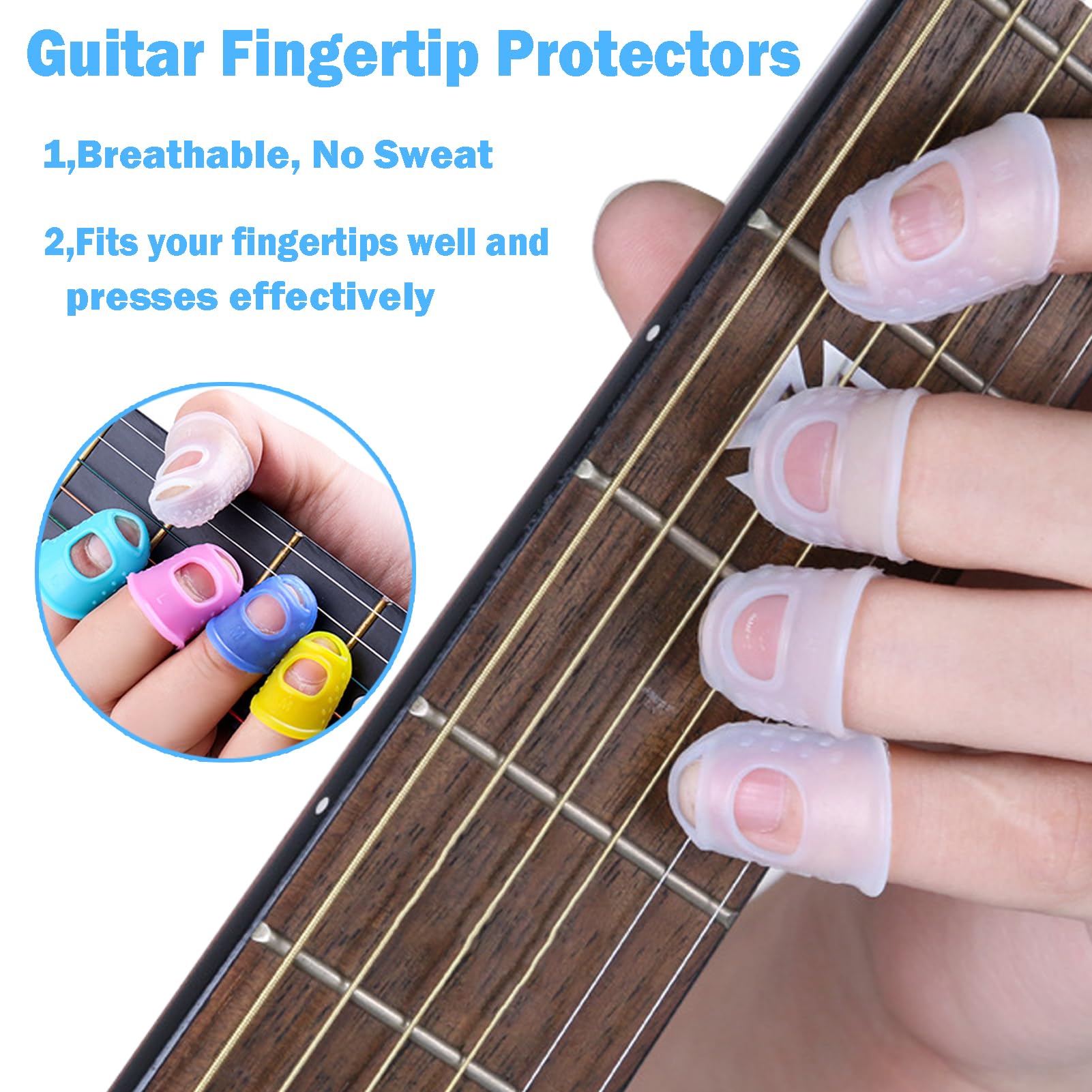 20 Pcs Guitar Fingertip Protectors Guitar Finger Guards Protection Guitar Silicone Covers Caps for Guitar Bass Ukulele With 2 Pc