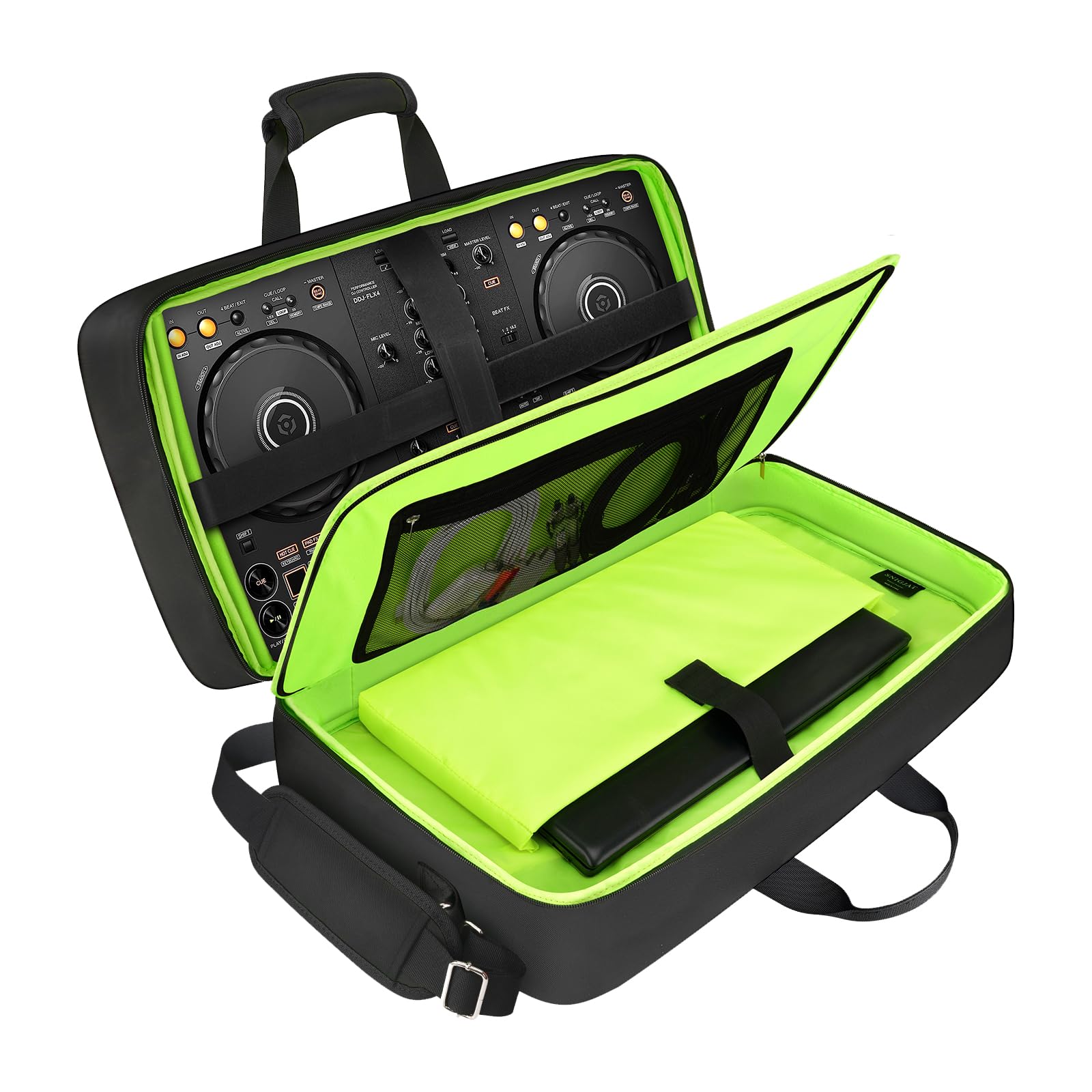 SNIGJAT DJ Controller Case for DDJ-FLX4/ DJ 400/ DDJ-REV1, Padded DJ Controller Bag with 5 Pockets for Laptop, Cables, DJ Carryi