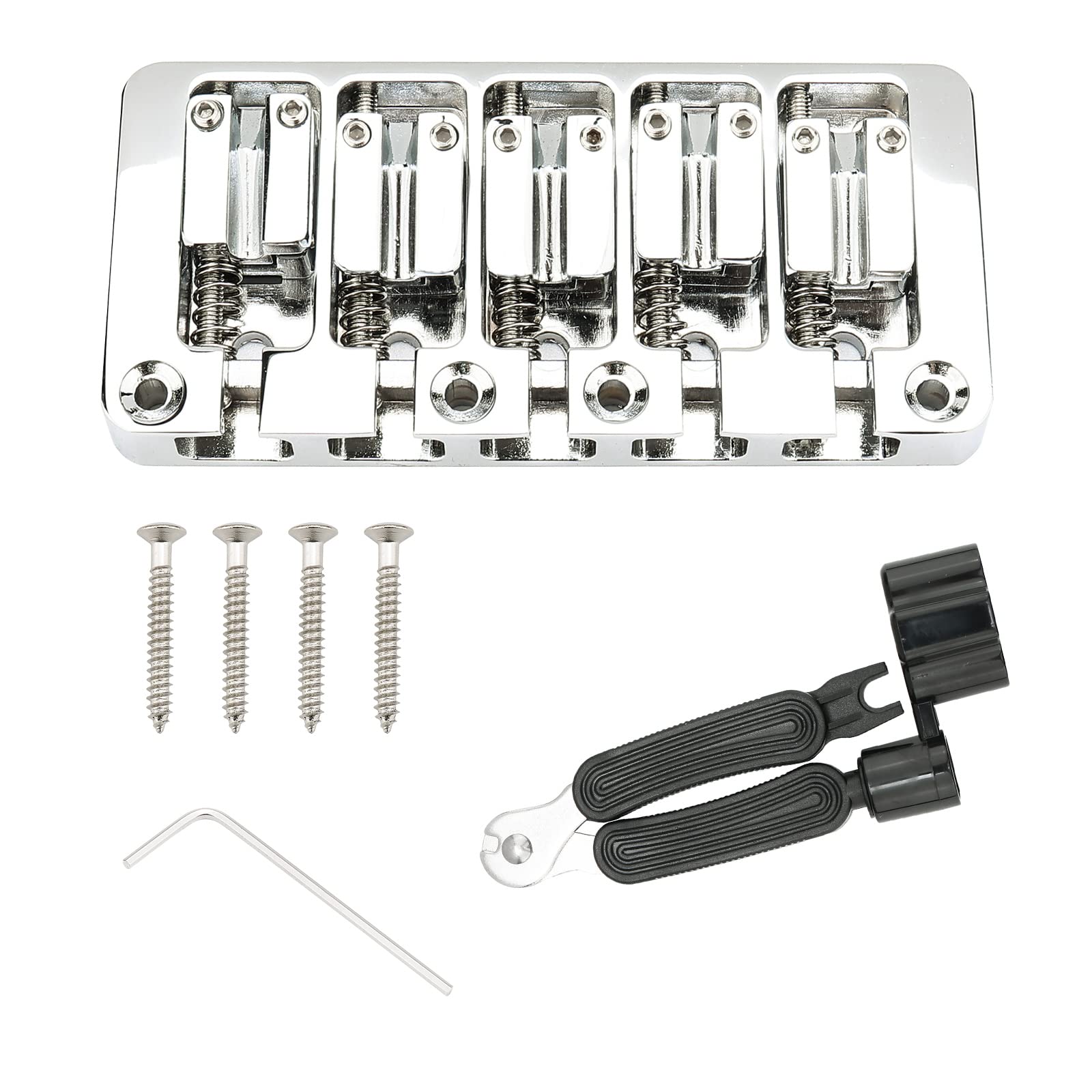 Swhmc 5 String Bass Bridge With Locking Zinc Saddles Dual Load Type Bridge For Jazz Bass Or Precision Electric Instruments (Chro