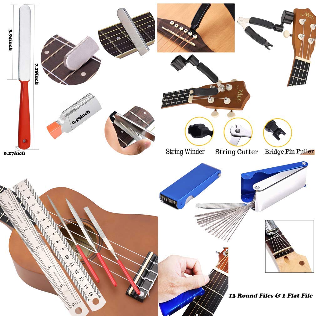 TIMESETL Guitar Repairing Maintenance Tools Kit String Organizer String Action Ruler Gauge Measuring Tool Hex Wrench Set Files F