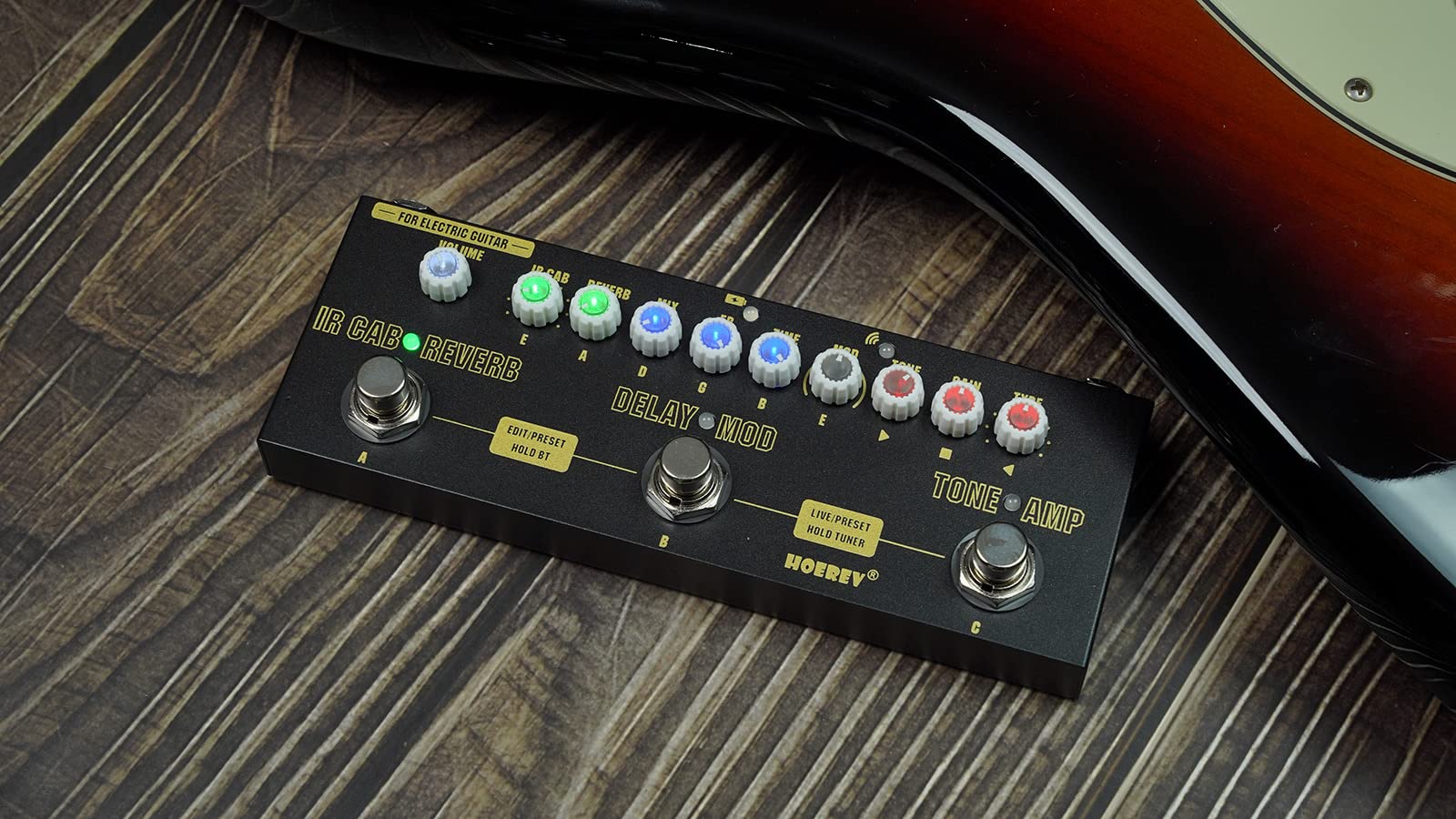 HOEREV Multi Effects Guitar Pedal Delay Reverb Phase Chorus Distortion Overdrive Multi Effects Pedal for Electric Guitar Built-i