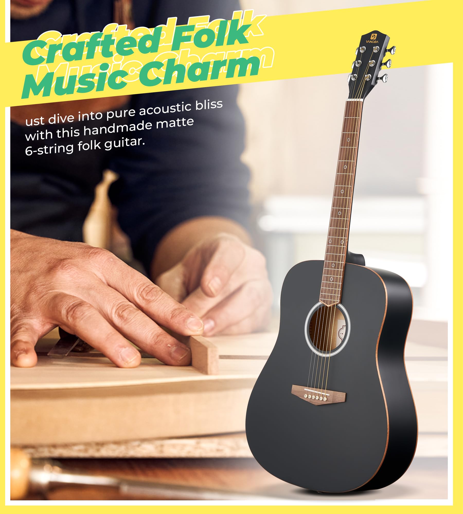 Vangoa Dreadnought Acoustic Guitar 41 Inch Set, 4/4 Full Size Acustica Guitarra Kit for Beginners Adults Youth Kids, Wooden Bind