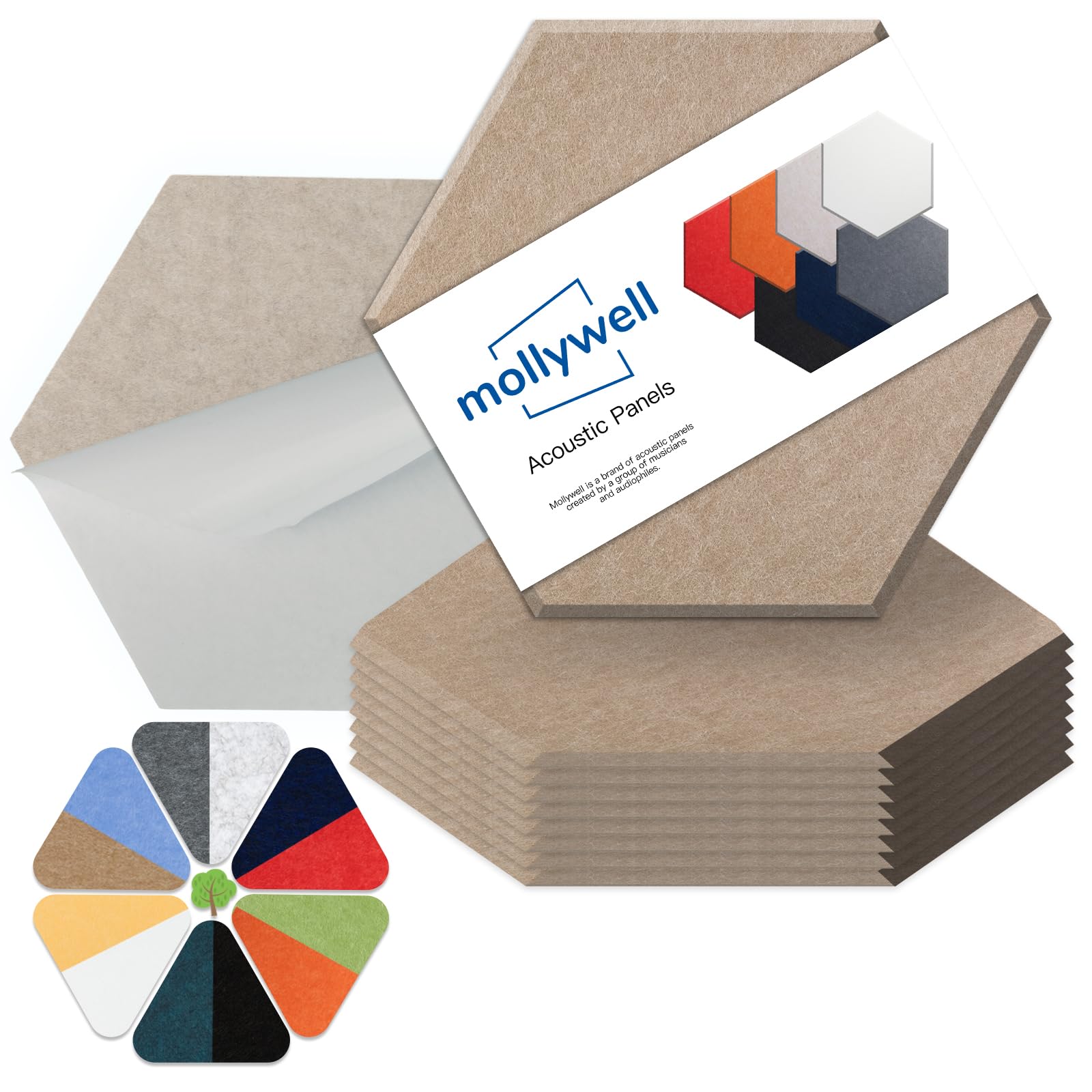 Mollywell Hexagon Acoustic Panels, High Density, Soundproofing, Decorative Noise Reduction Felt Wall Tiles For Ceilings, Home Of