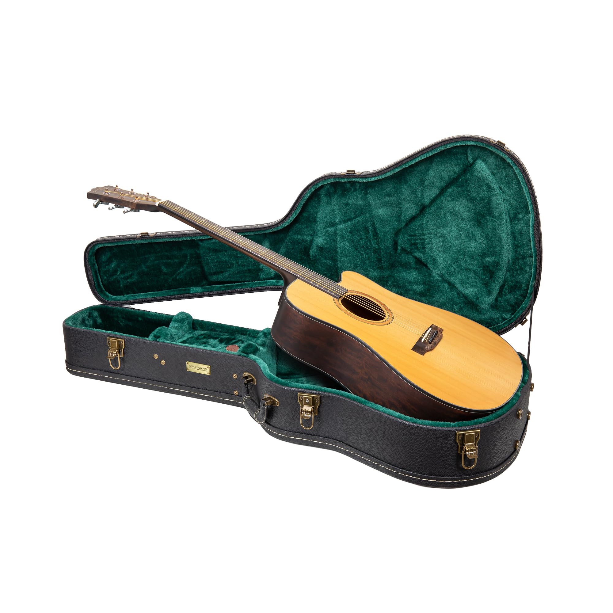 Crossrock Wooden Guitar Case -Fits 12-String Acoustic Dreadnought Guitars -Vintage Hardware, Sponge Lining, Metal Feet, Storage