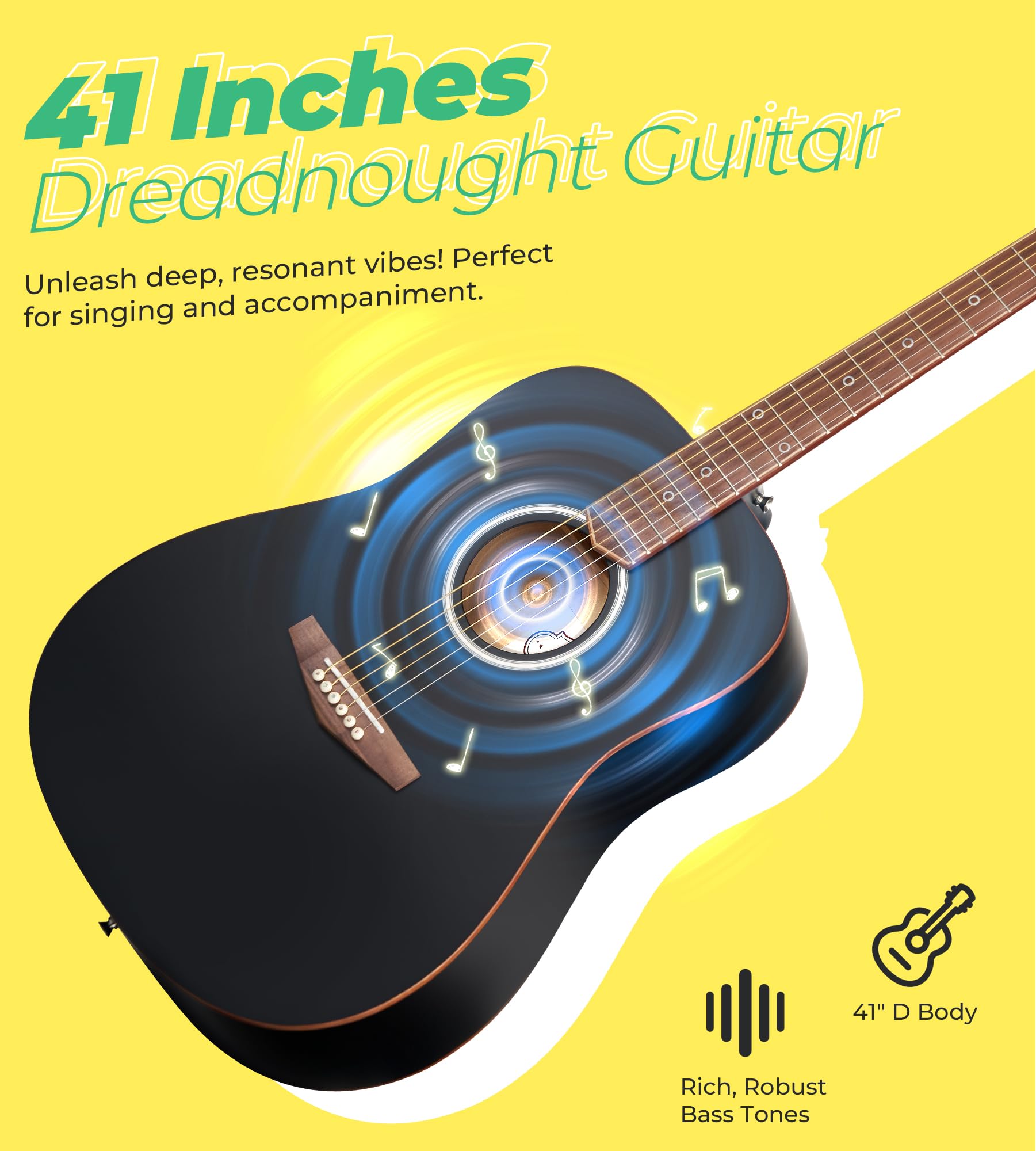 Vangoa Dreadnought Acoustic Guitar 41 Inch Set, 4/4 Full Size Acustica Guitarra Kit for Beginners Adults Youth Kids, Wooden Bind