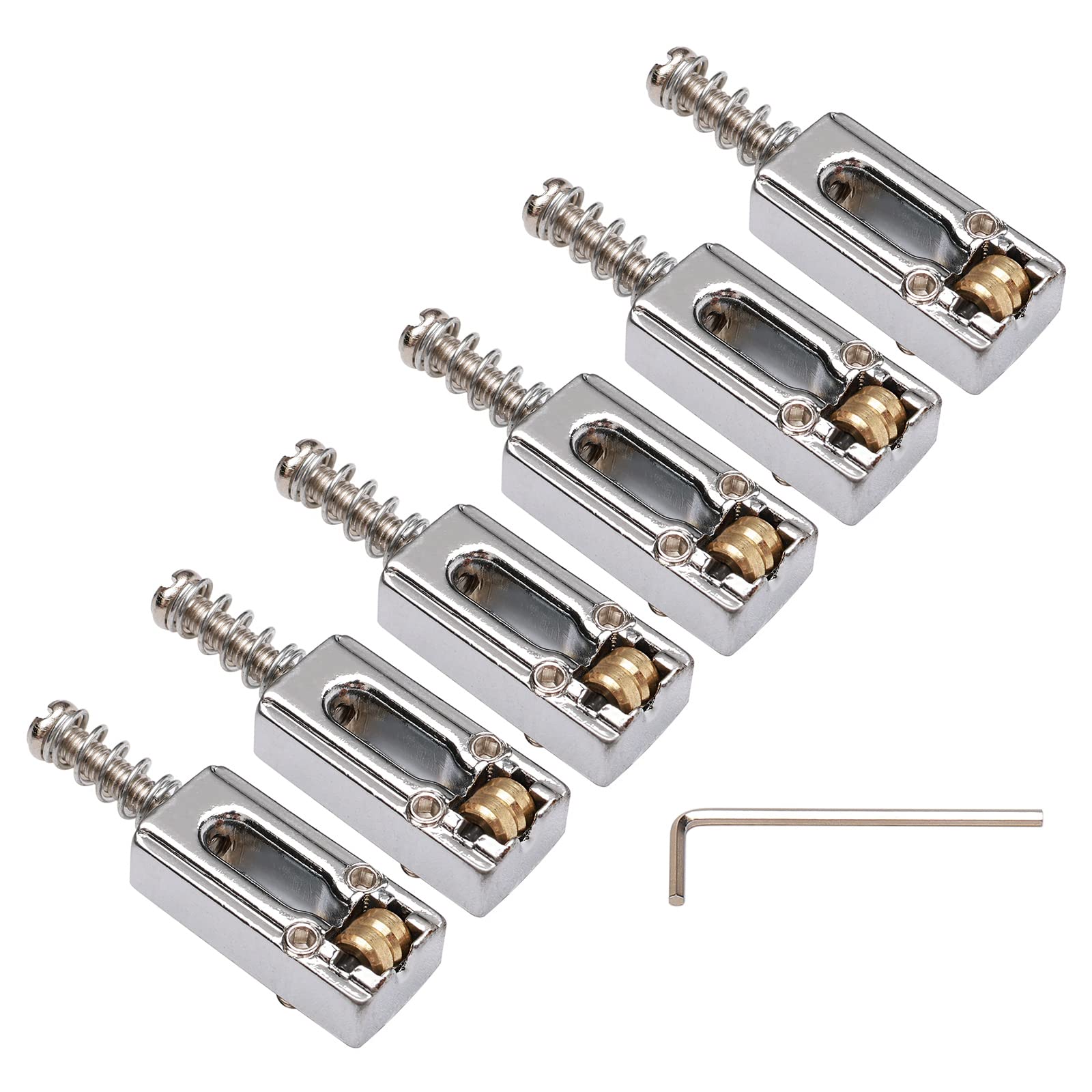 Guitar Bridge Saddle With Screws Wrench For Fender Strat Tele Telecaster Electric Guitar Bridge Replacement Part 6 Pcs, Silver