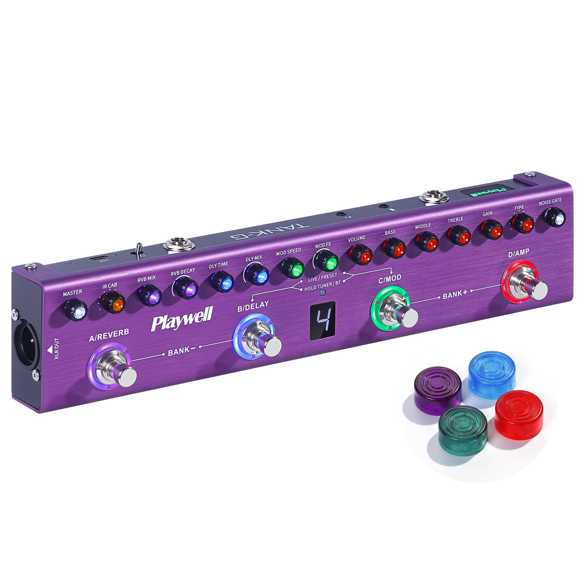 Playwell Multi Effects Guitar Pedal TANK-G,Digital Electric Guitar Effector with 36 Editable Presets,Chorus,Delay,Reverb,MOD,IR 