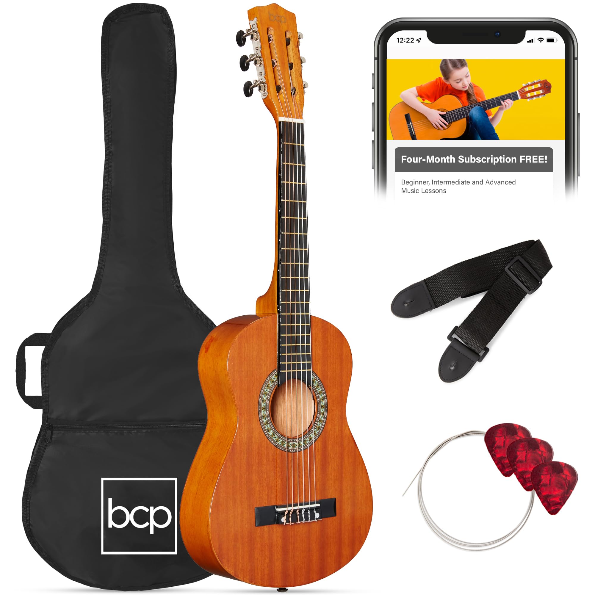 Best Choice Products 30in Kids Acoustic Guitar, All-in-One Beginner Starter Kit w/Strap, Case, Extra Strings, Rosette Inlay - Na