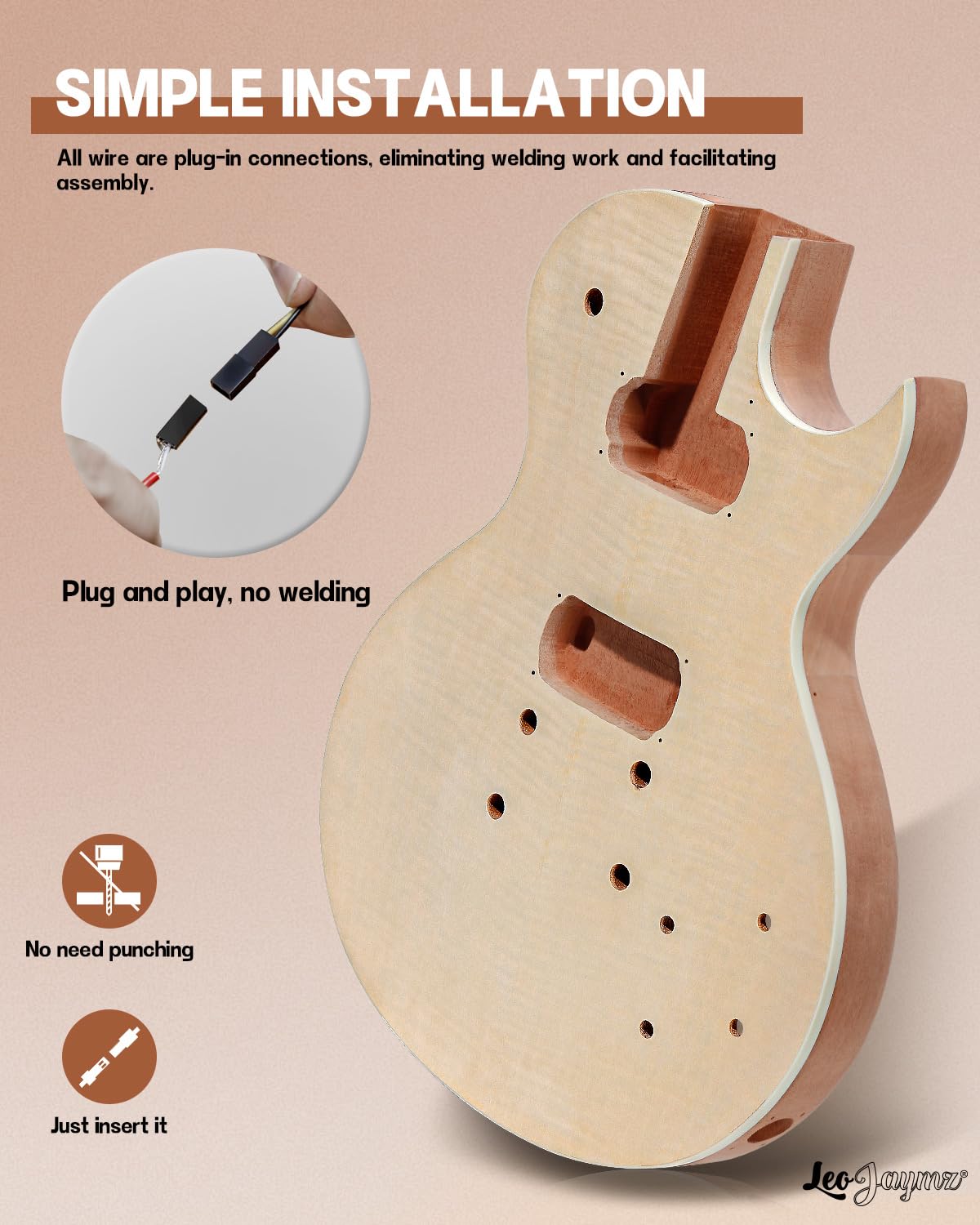 Leo Jaymz DIY Single Cut lp Electric Guitar Kits with Mahogany Body and Neck -Rosewood Fingerboard and All Components Included