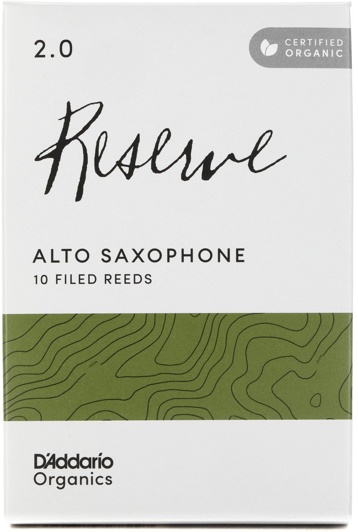 DAddario Organic Reserve Alto Saxophone Reeds - Filed, Strength 2.0, 10-Pack