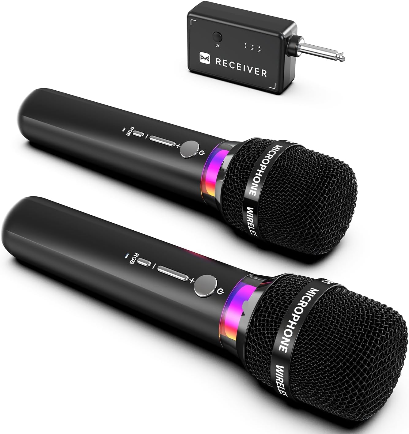 Wireless Microphone, Rechargeable Wireless Microphones with One-to-One Chip Connection and LED Lights, 40H Duration, 200FT Range