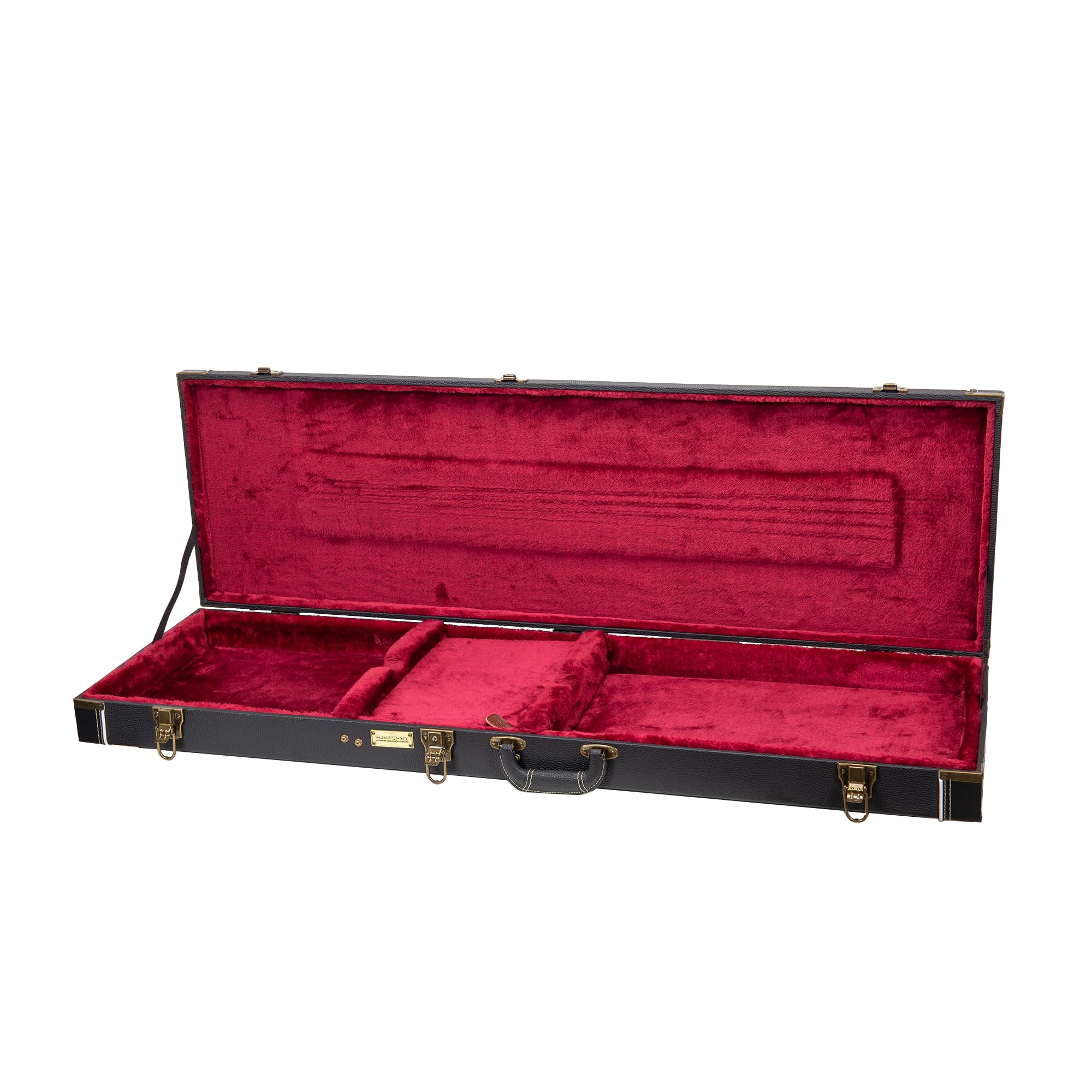 Crossrock Wooden Guitar Case -Fits Electric Bass Guitars- Vintage Hardware, Sponge Lining, Metal Feet, Storage Space-Black (CRW5