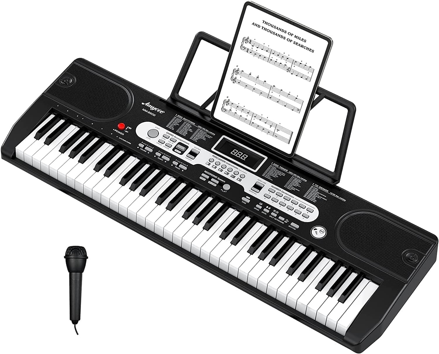61 Key Home Digital Pianos Set - Portable HIPS Electronic Piano with Stand, Microphone & Built-in Speakers, Lightweight Learning