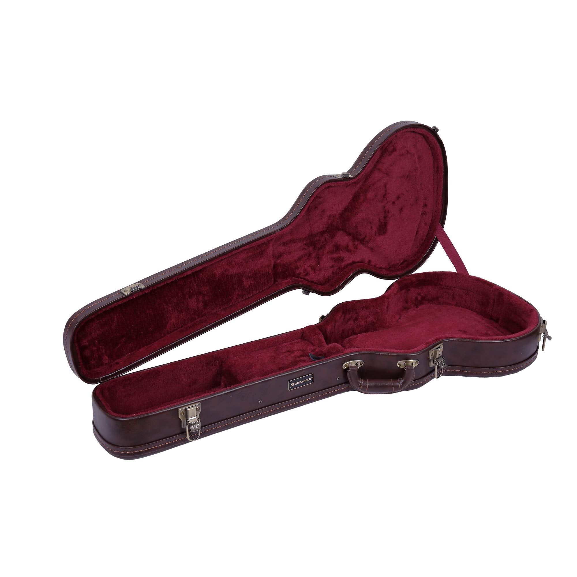 Crossrock Hardshell Arch Top Wood Case fits Les Paul Electric Guitars-Brown(CRW600LBR)
