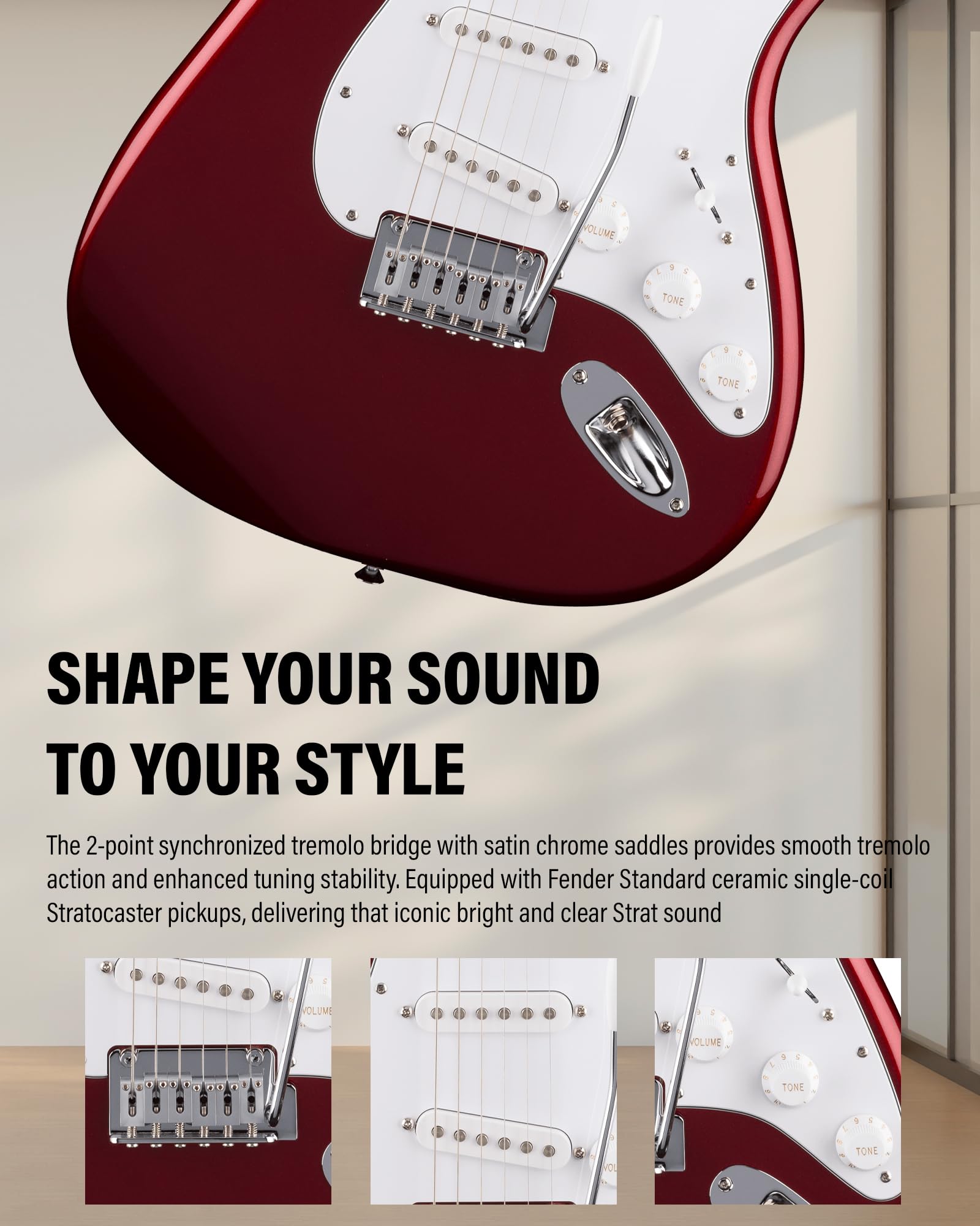 Fender Standard Stratocaster - Red Bundle with Strap, Guitar Cleaning Kit and Austin Bazaar Instructional Video