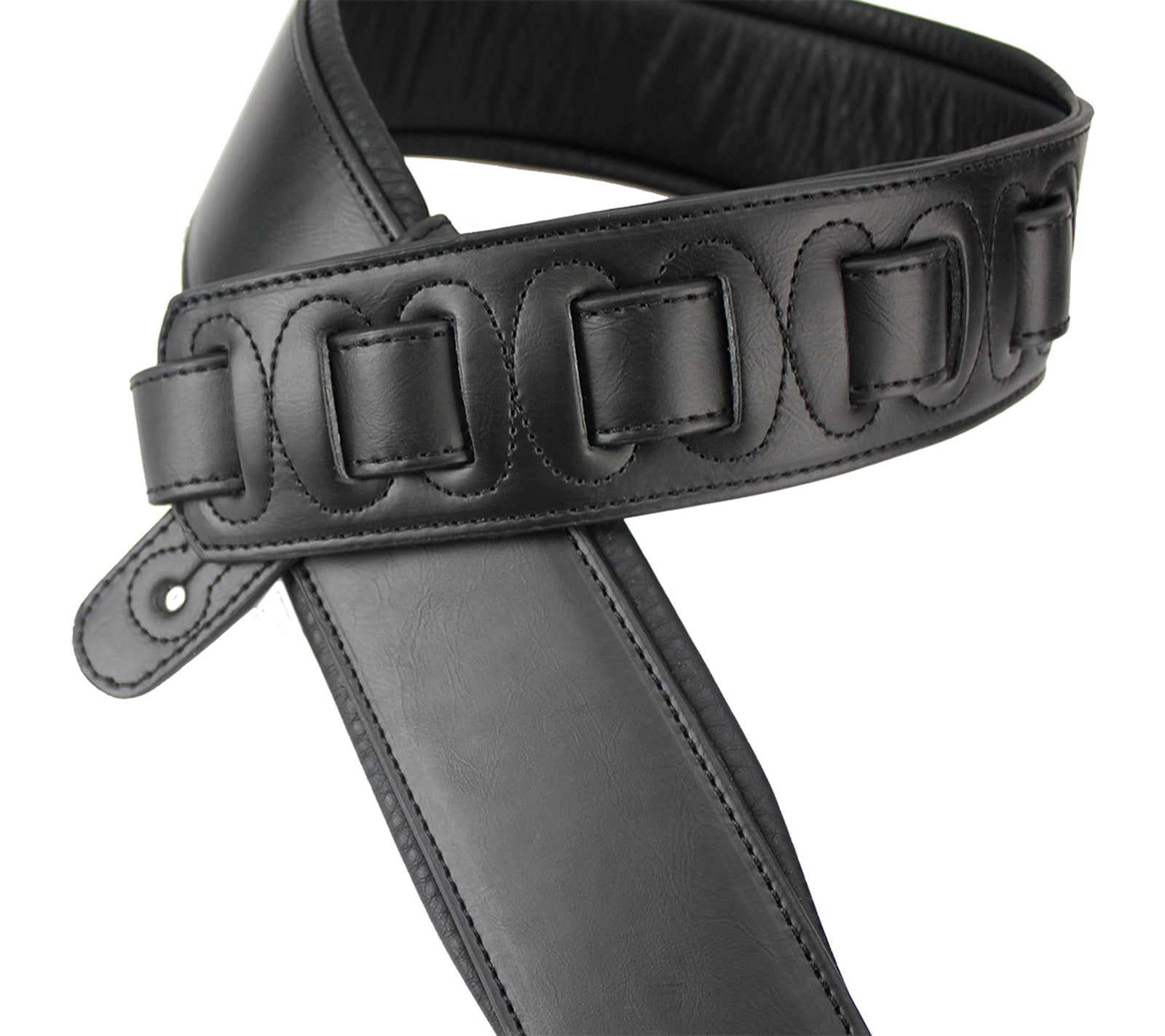 Walker & Williams G-918 Handmade Natural Finish Black Leather Padded Guitar Strap For Acoustic, Electric, And Bass Guitars