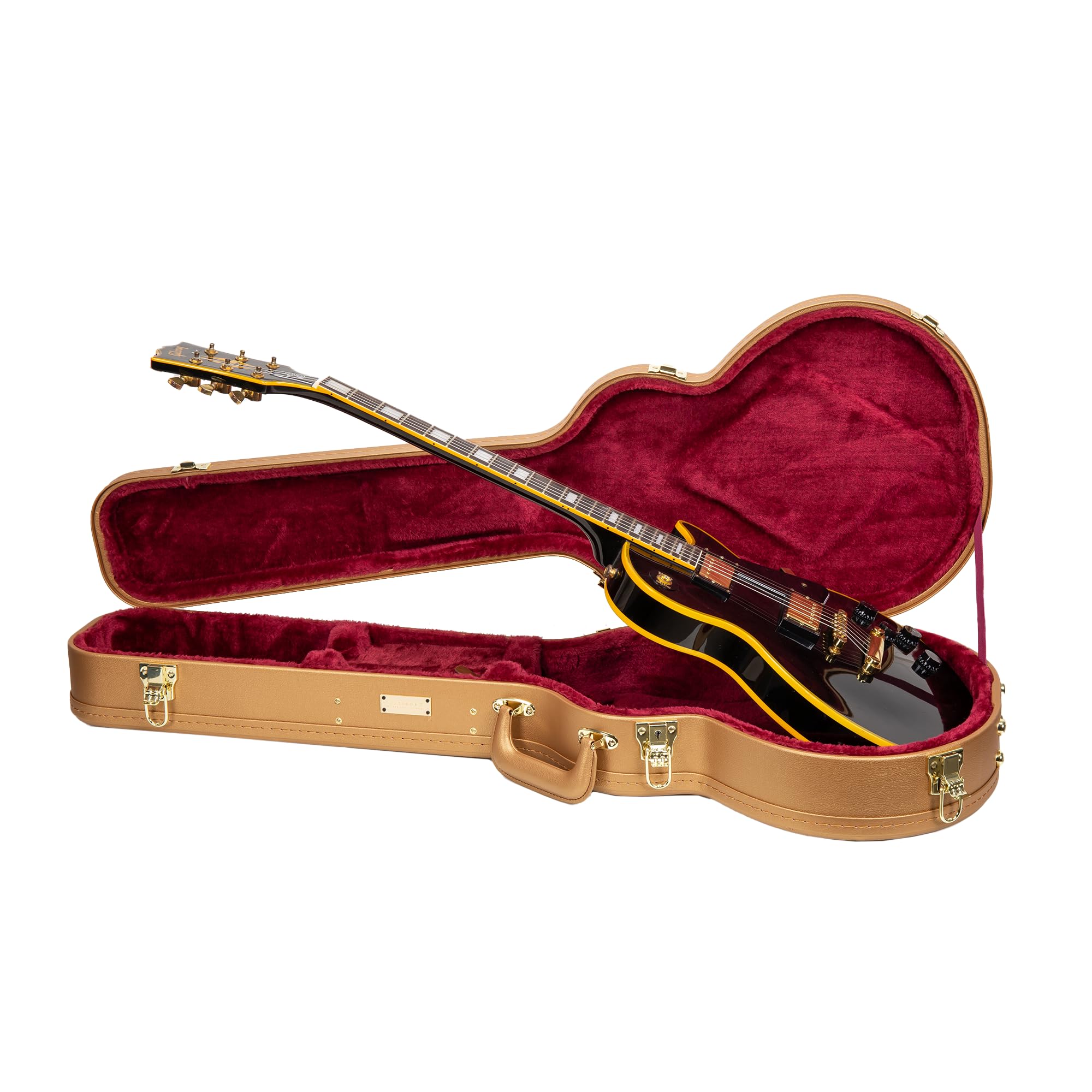 Crossrock Wooden Electric Guitar Case for Les Paul Style | Luxury Gold Faux Leather, Burgundy Velvet Interior, Lock - Designer S