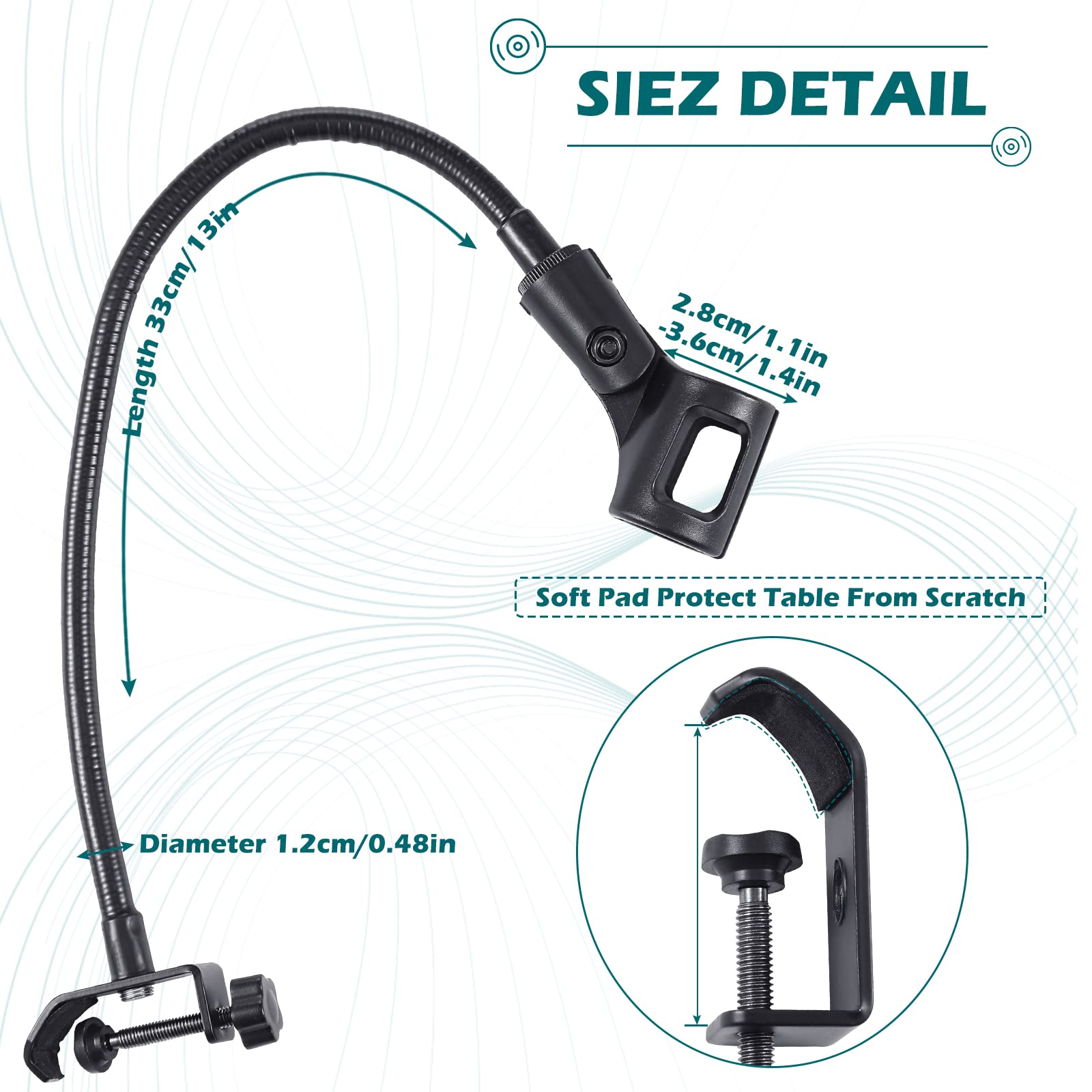 2 Pcs Gooseneck Mic Stand Mic Holder Microphone Stand Mount Adjustable Arm Adapter Podium Microphone Flexible Gooseneck Desktop