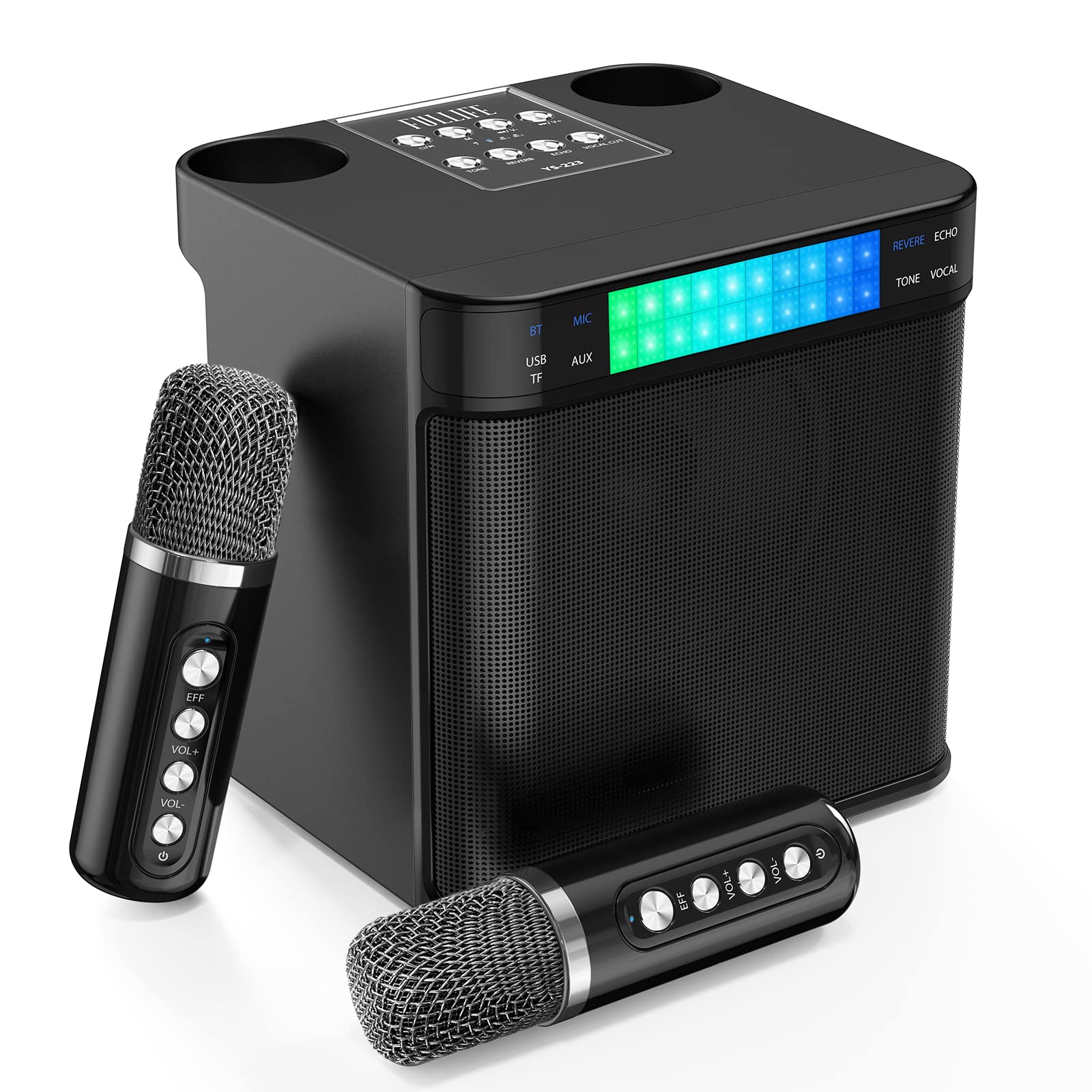Karaoke Machine For Adults And Kids, Fullife Portable Bluetooth Pa Speaker System With 2 Uhf Wireless Microphones, Karaoke Speak