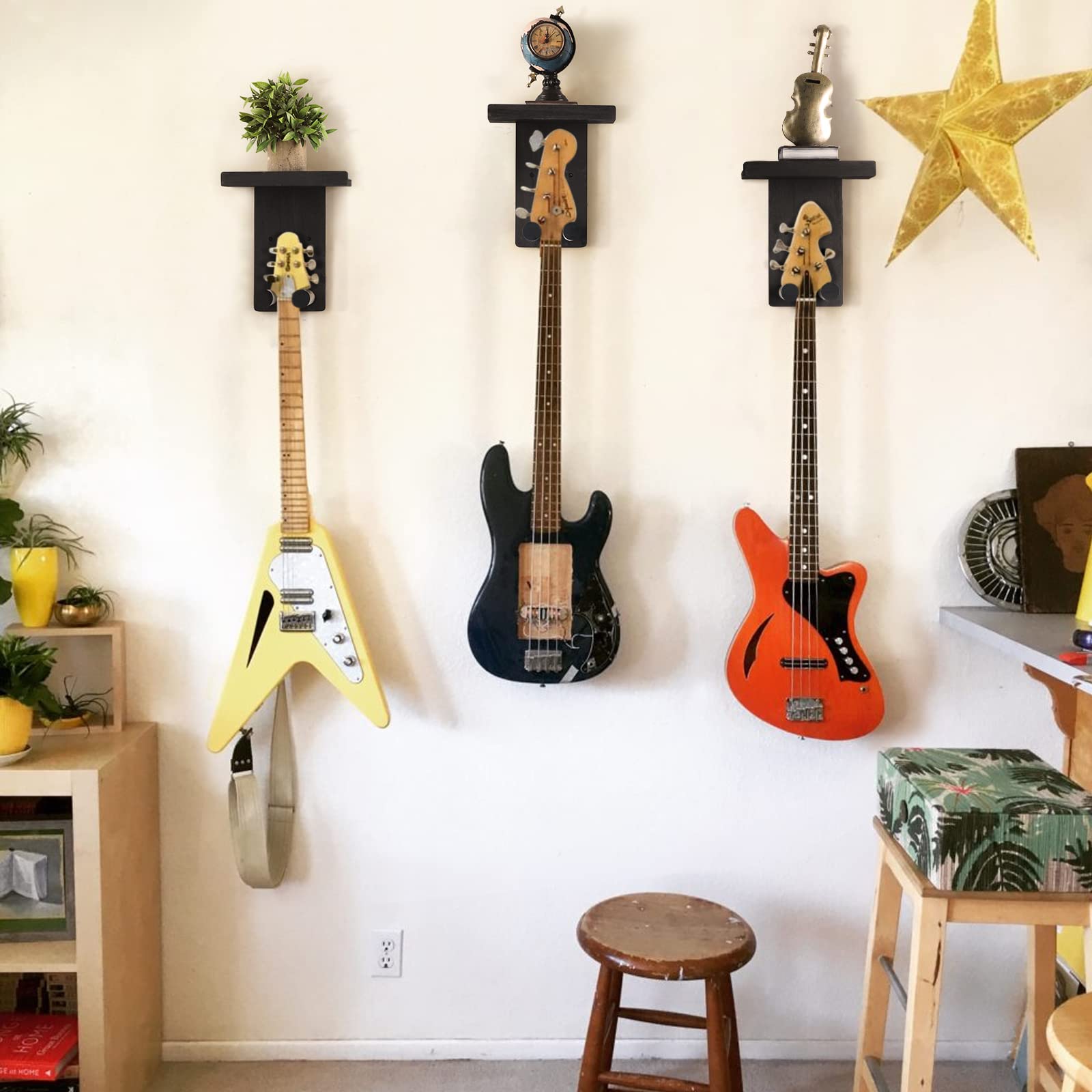 Keebofly Guitar Wall Mount,3 Pack Guitar Hanger Guitar Stand Wall with Pick Holder Guitar Rack for Acoustic or Electric Guitars,