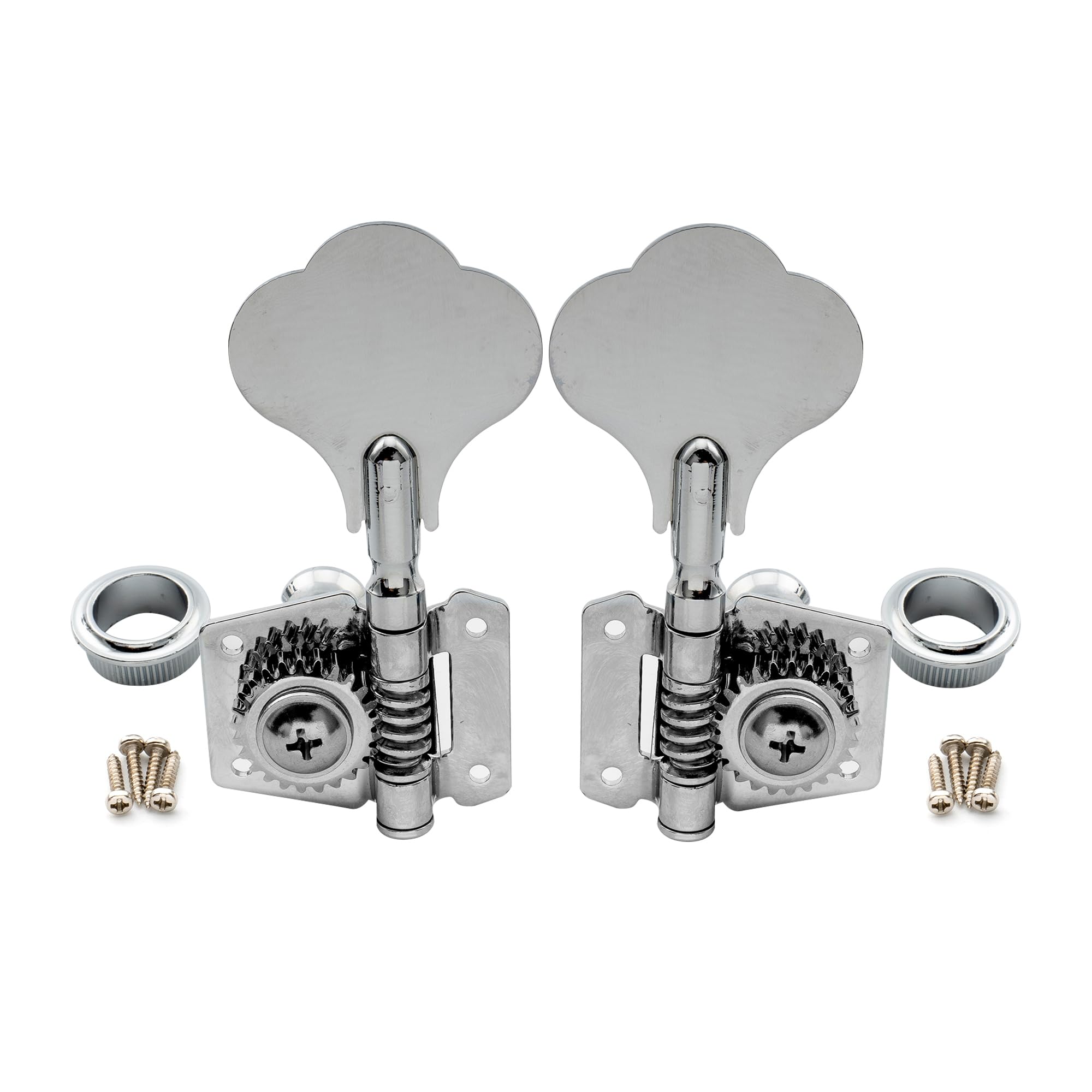 Musiclily 2+2 Vintage Open Geared Bass Tuners Machine Head Tuning Keys Pegs Set for Jazz Precision P Bass Replacement, Chrome