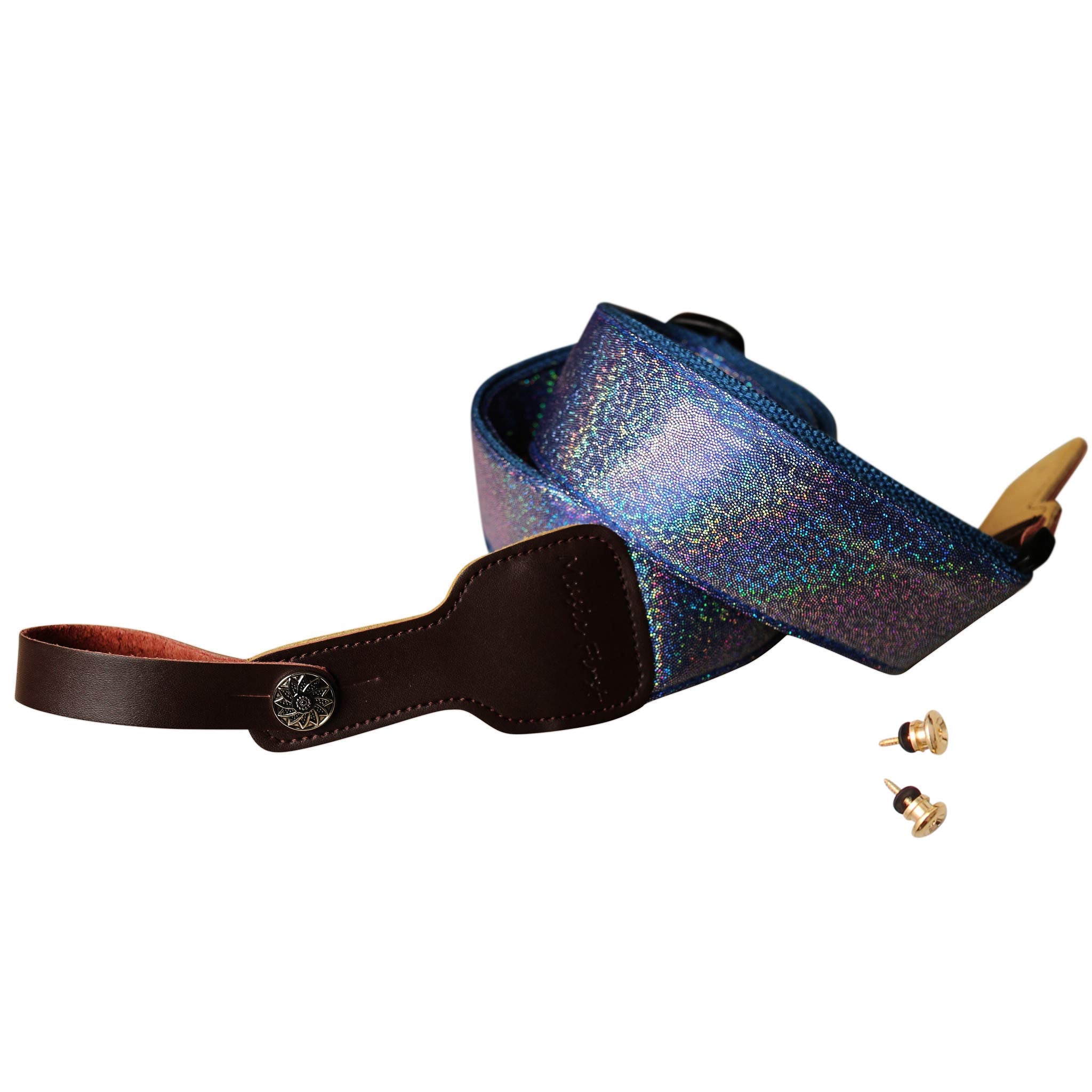 Music First Original Design Metallic Sparkle Delux Shining Guitar Strap, Ukulele Strap, Mandolin Strap, Stage Strap. (Blue)