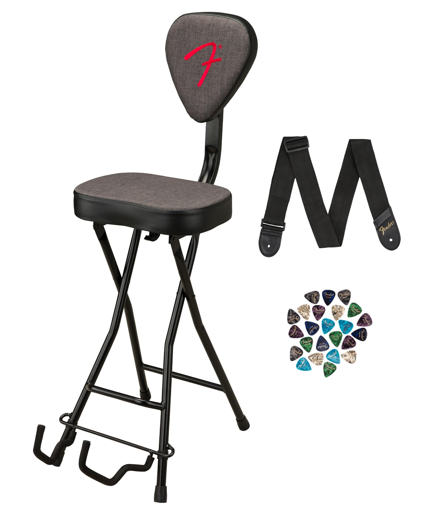 Fender 351 Studio Seat/Guitar Stand Combination Bundle With Guitar Strap And Austin Bazaar Exclusive 24-Pack Picks