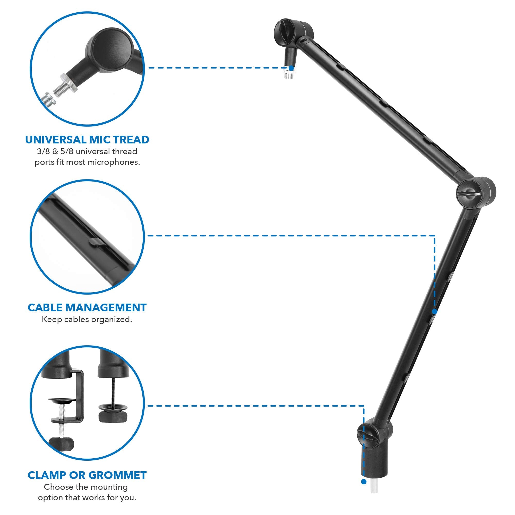 MOUNT-IT! Adjustable Microphone Boom Arm [3/8 to 5/8 Screw Adapter] Suspension Scissor Mic Stand, Desk Mount For Blue Snowball,
