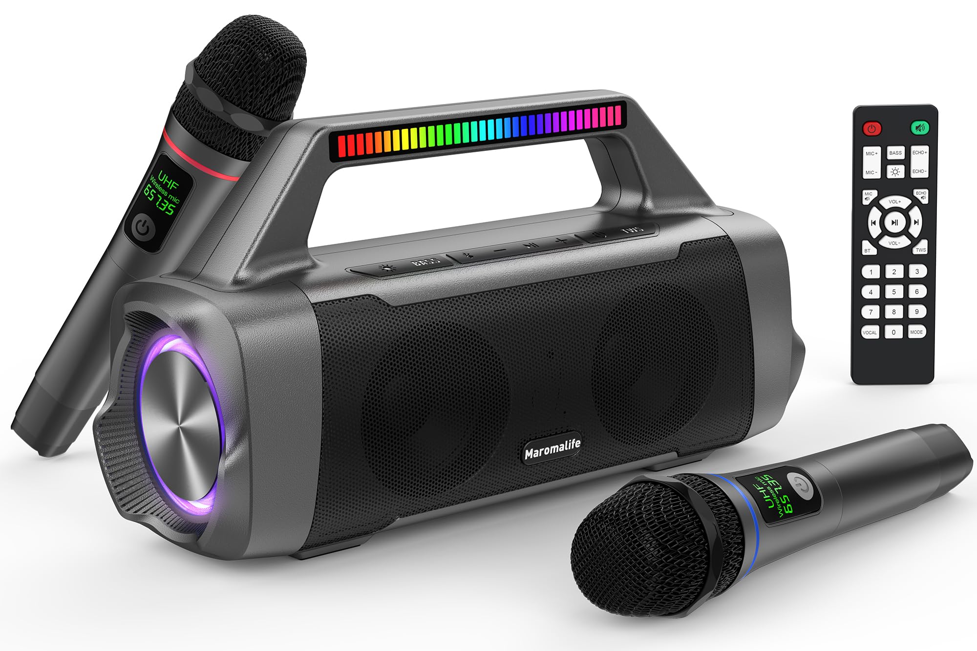 Karaoke Machine with Two Wireless Microphones,Portable Bluetooth Speaker for 100W Stereo Sound, IPX7 Waterproof Speaker with Rem